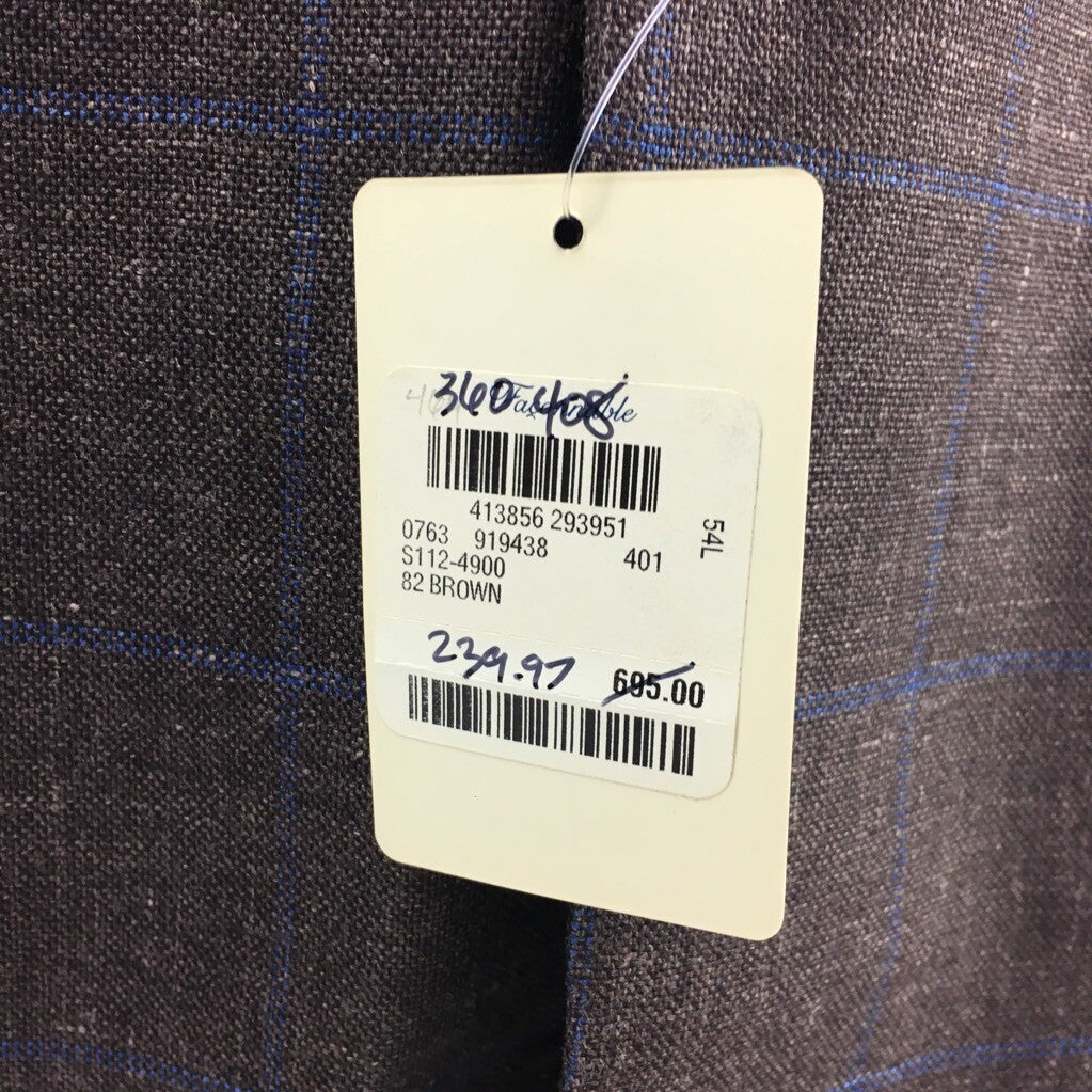 Faconnable Mens Blazer Brown Windowpane Long Sleeves Notch Lapel Lined 54L New