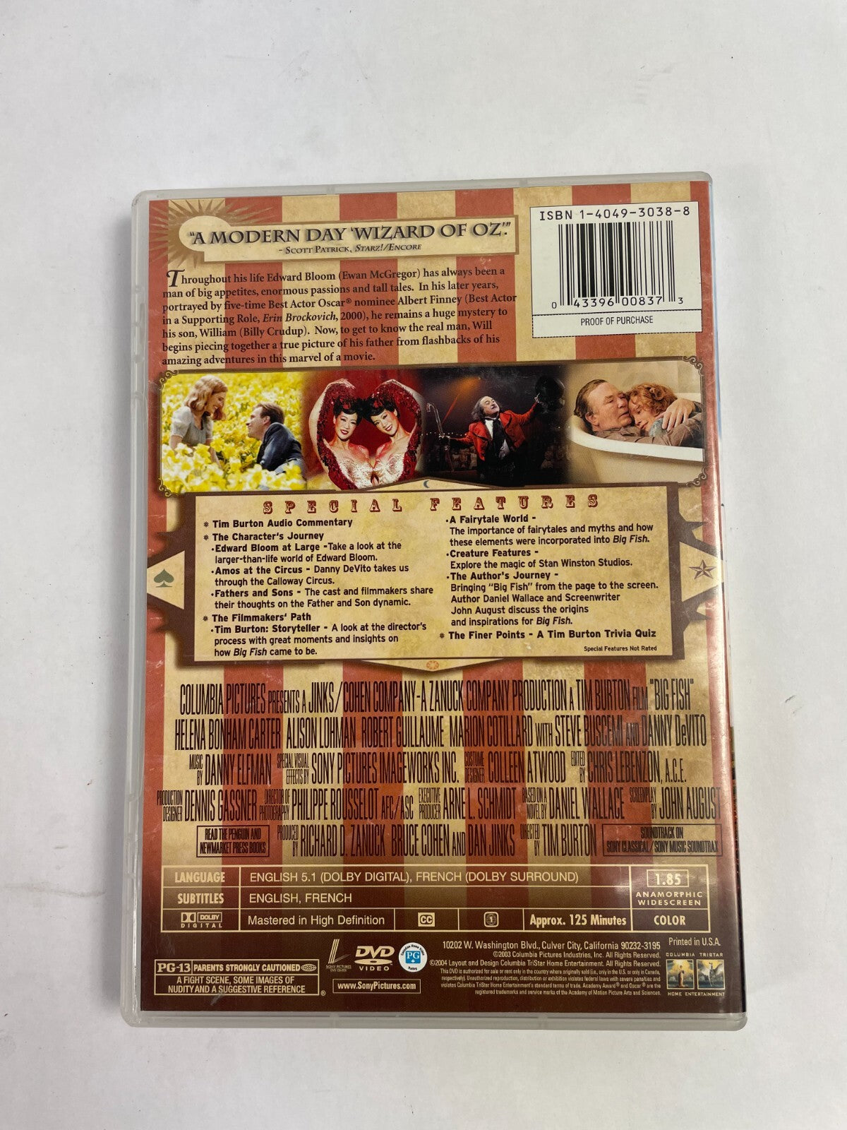 Big Fish Ewan McGregor Albert Finney Billy Crudup Jessica Lange DVD Movies