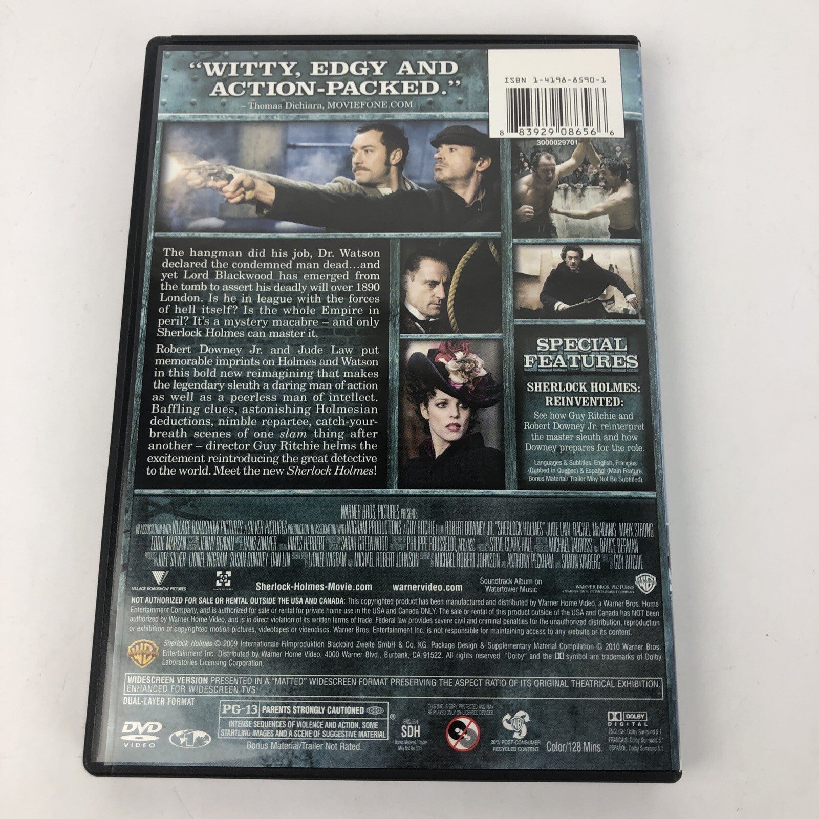 Sherlock Holmes (DVD, 2010) Robert Downey JR. Jude Law Mark Strong Mint Cond.