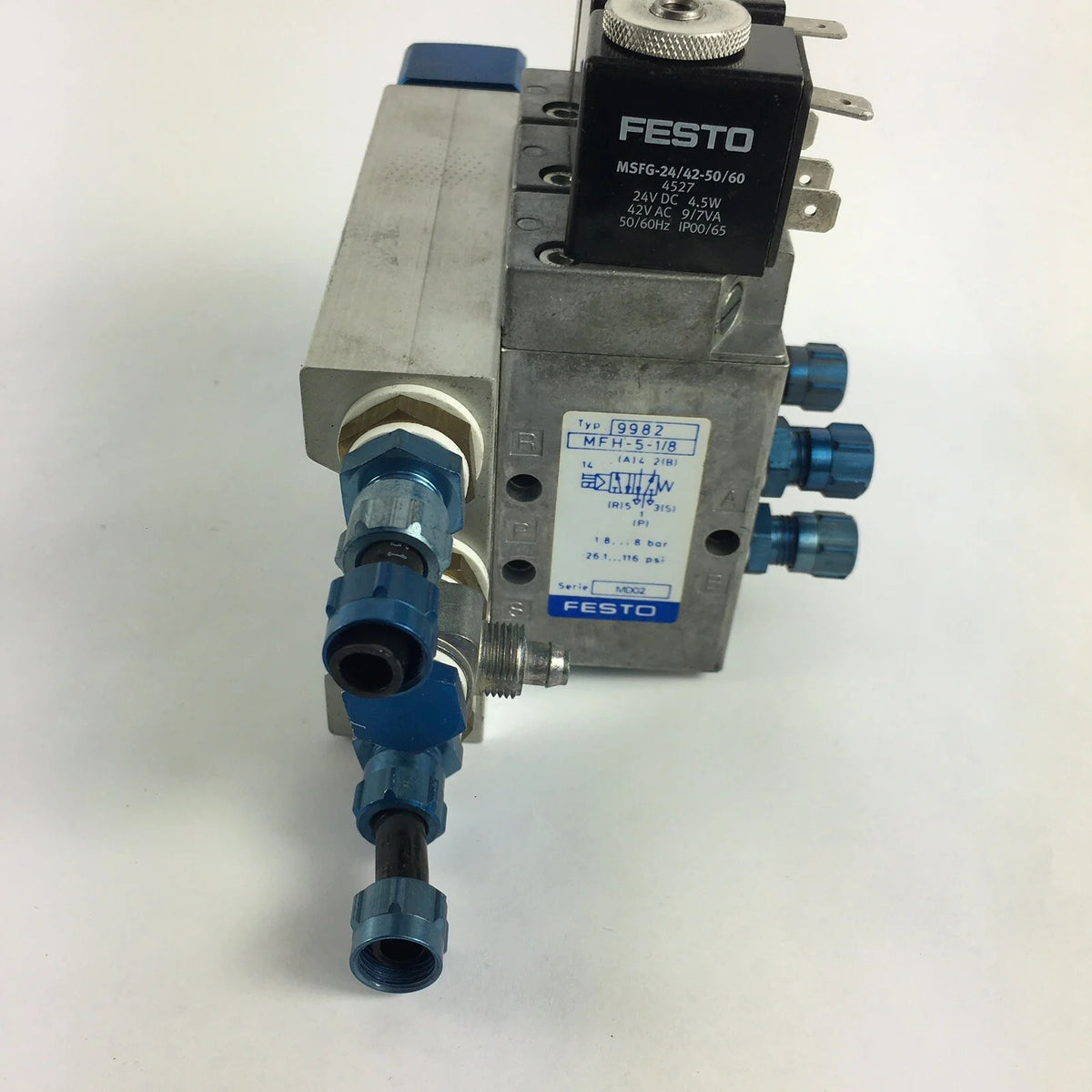 Bank of 3 Festo PRS-1/8 3B Solenoid Valves, 2-Pos 3-Port 120psi MO13
