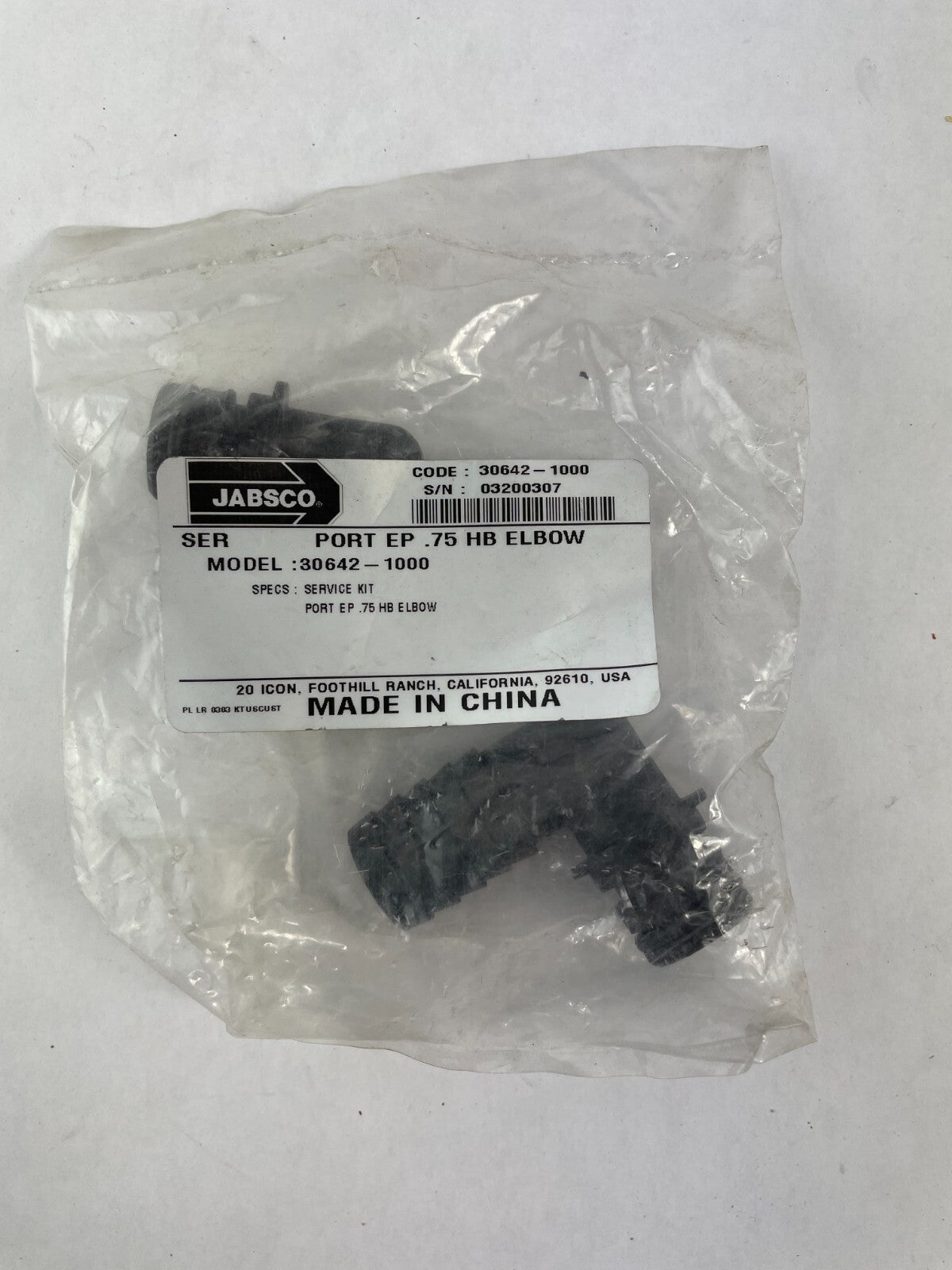 JABSCO 30642-1000 90 degree 3/4 inch elbow hose barb port service kit