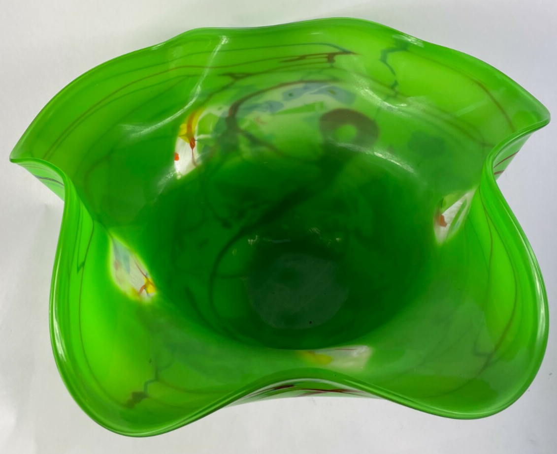 Beautifully Designed Glass Decorative Crafted Bowl Length 23" 12" Tall Green Red