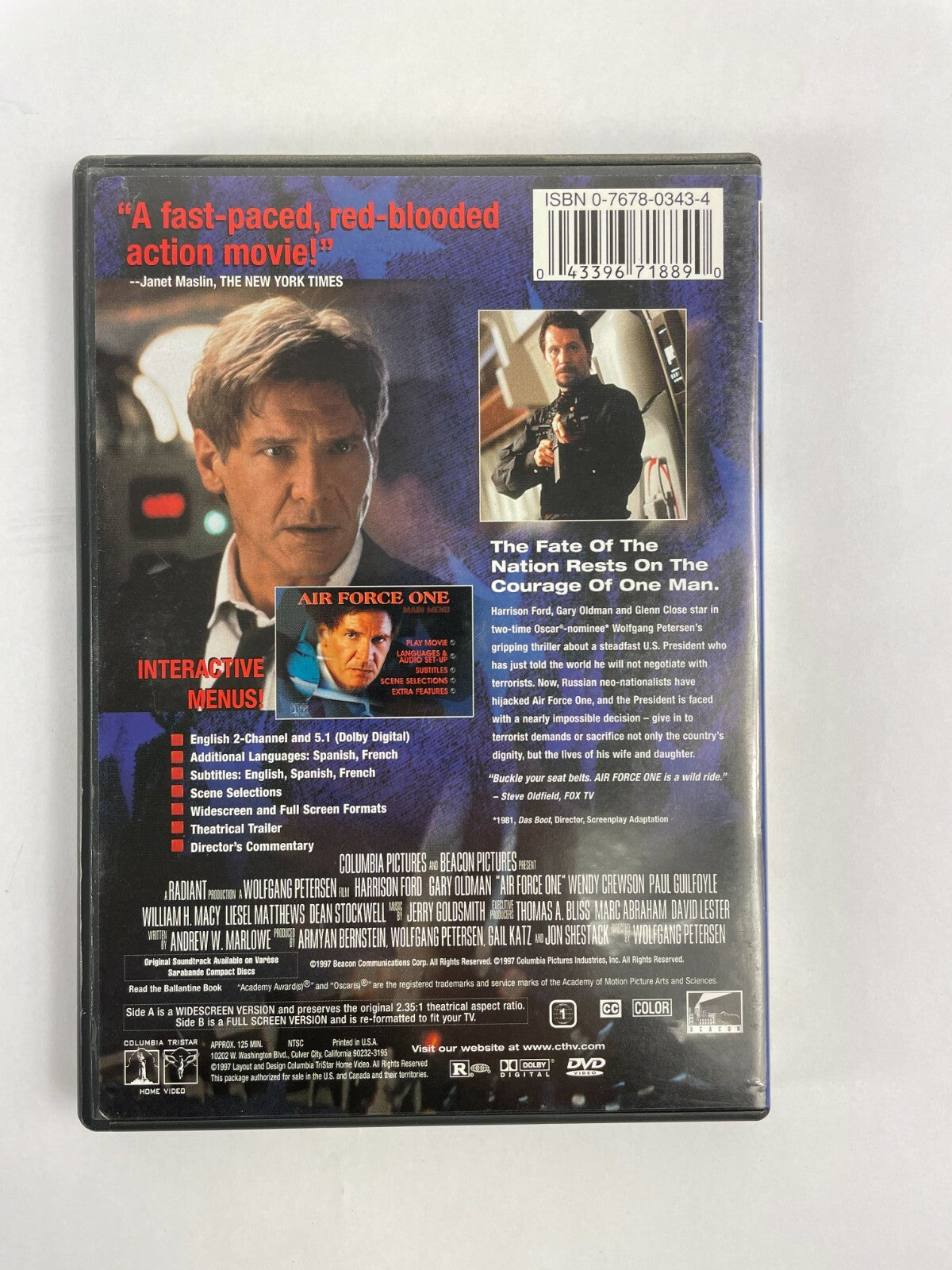 Harrison Ford " Air Force One " DVD Movie by Wolfgang Peterson - Mint Disc
