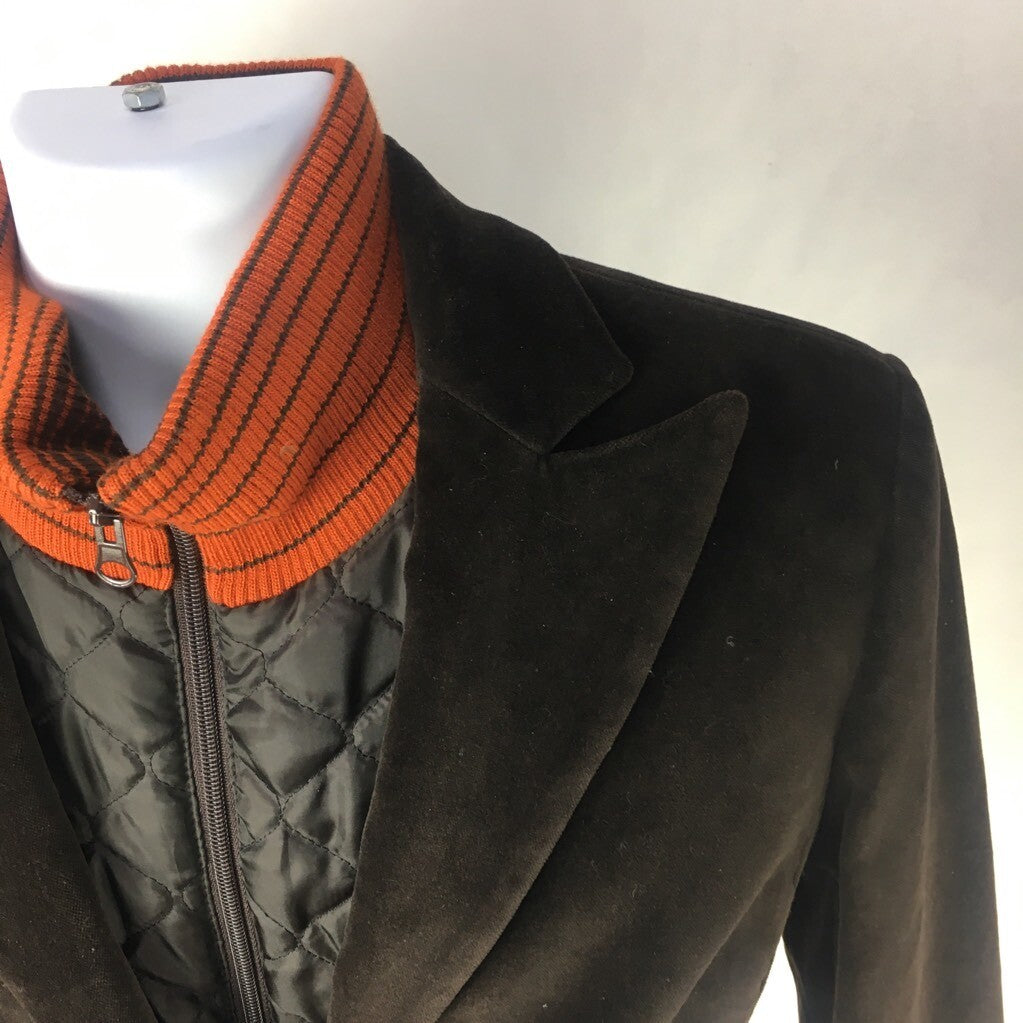 Brooksfield Mens Layered Jacket Brown Orange Blazer Quilted Button Zip Italy 44