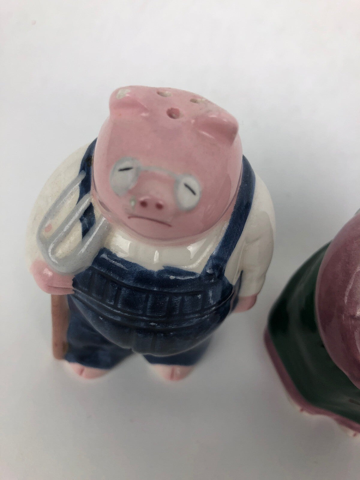 Vintage Farmer Salt and Pepper Shakers - Pigs Pig - American Gothic Portrait