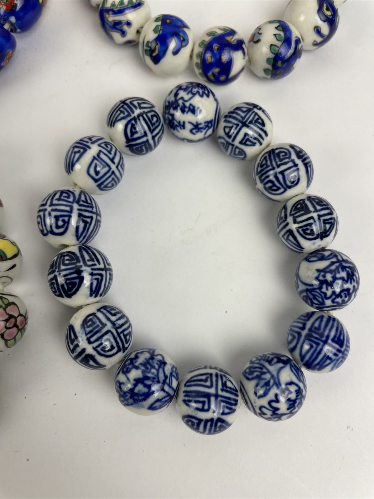 6 Vintage Porcelain Stretched Bracelets China East Asian Hand-Painted Beads