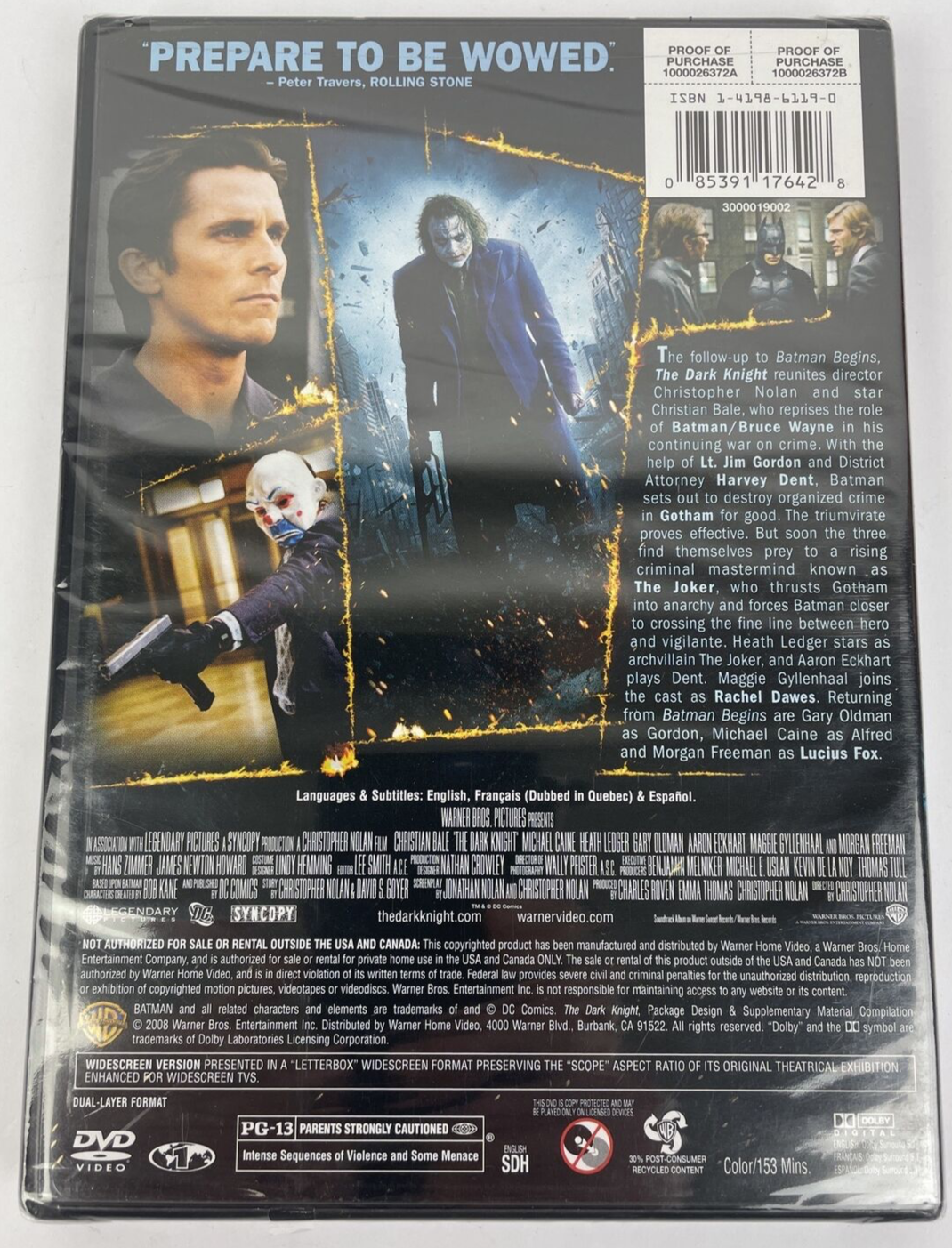 NEW! SEALED! The Dark Night (DVD, 2008, Widescreen Edition) Batman Heath Ledger