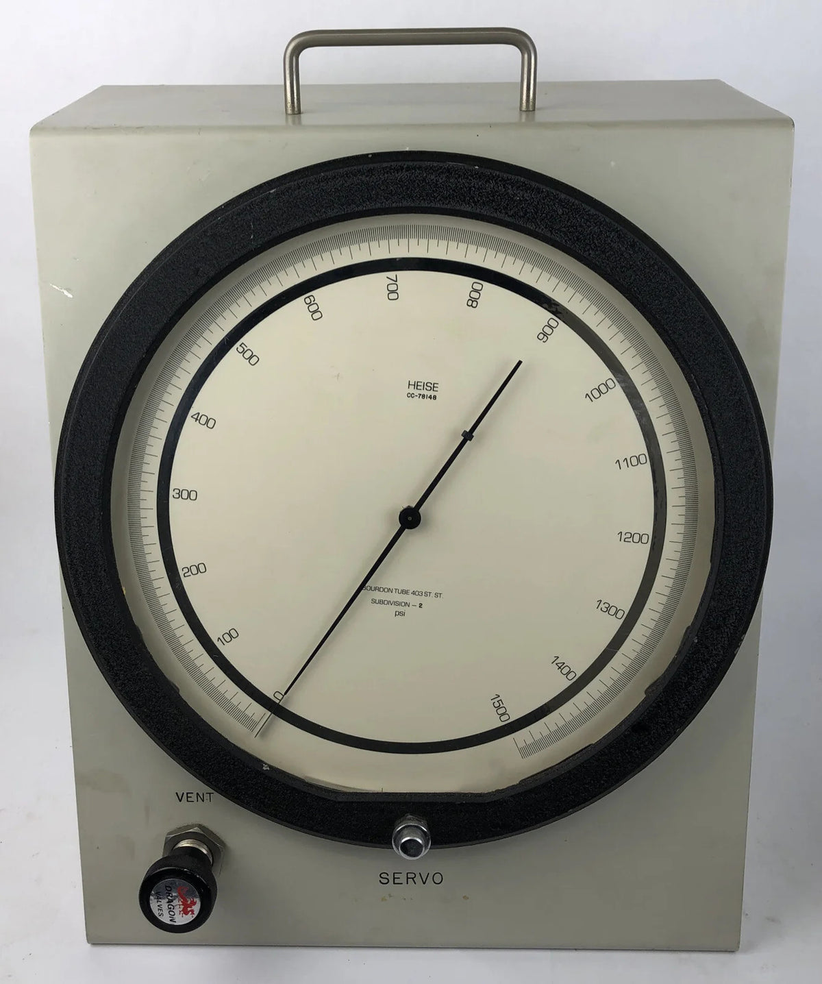 HEISE Solid Front Test Gauge CC-75015 0-30PSIG 8.5" SERVO Housing w Vent Control