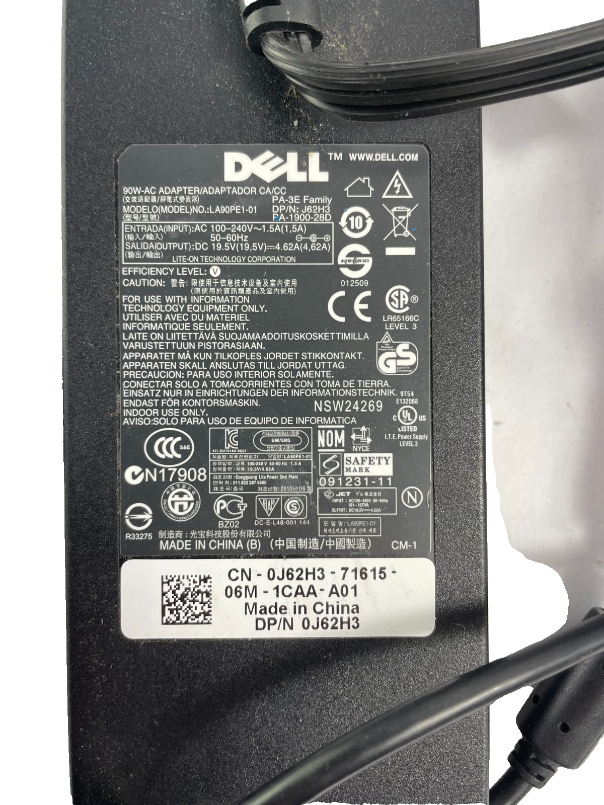 Geniune Dell Model LA90PE1-01 Output 19.5 V 4.62 A Power Supply AC Adapter #A85