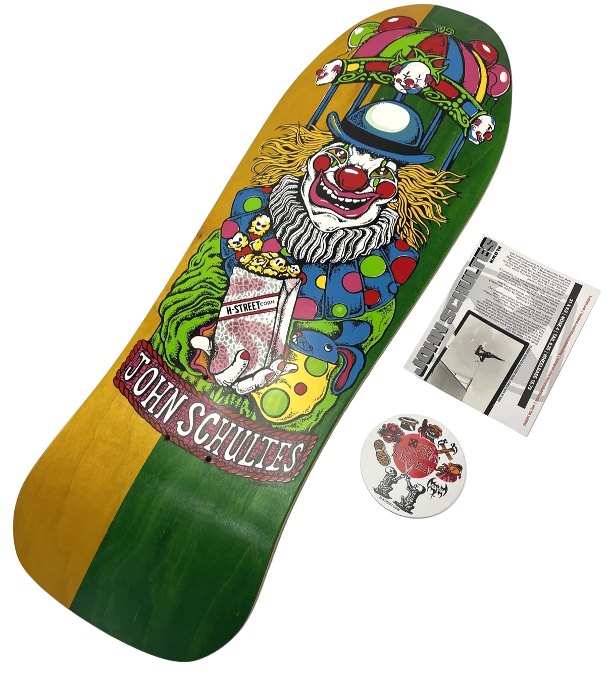 H-Street John Schultes A Series Clown skateboard deck #14 of 136 green red veneer