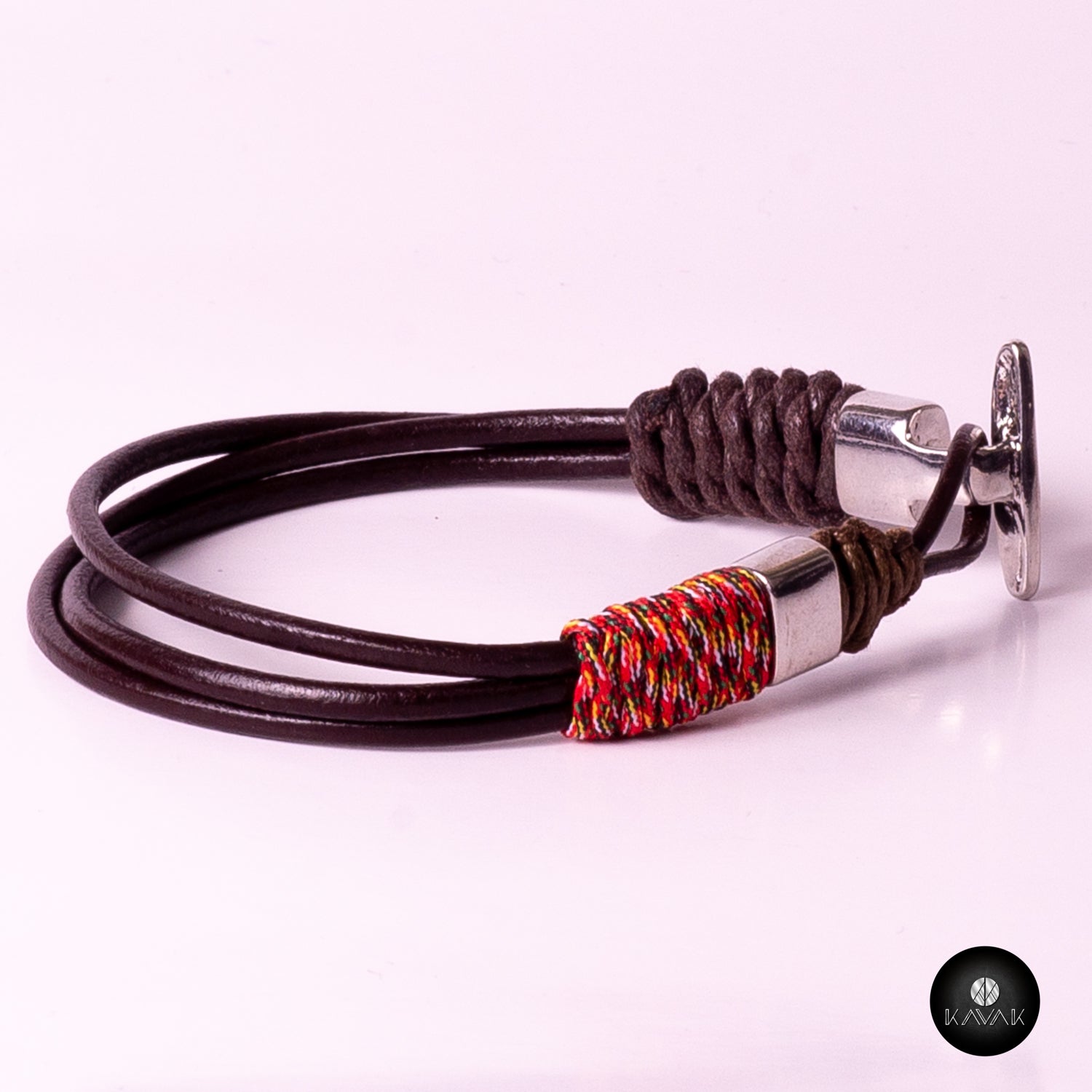 Kavak handmade blue and brown braided leather adjustable men's bracelet