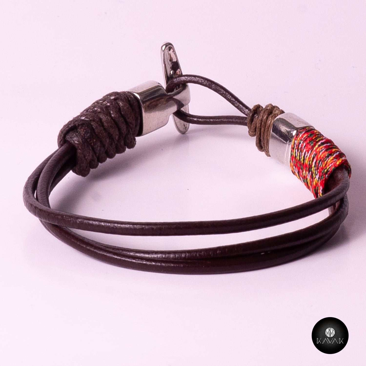 Kavak handmade blue and brown braided leather adjustable men's bracelet