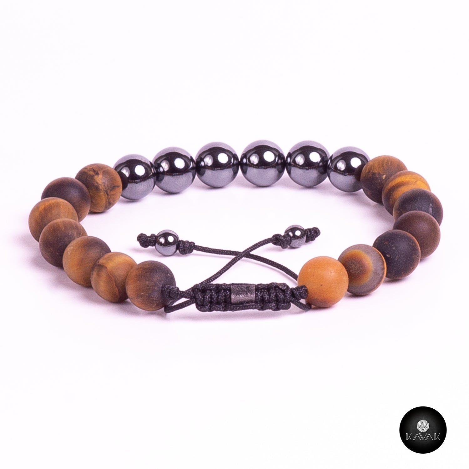 Kavak Handmade Men's Bracelet Genuine Tiger eye stone Acerina beads