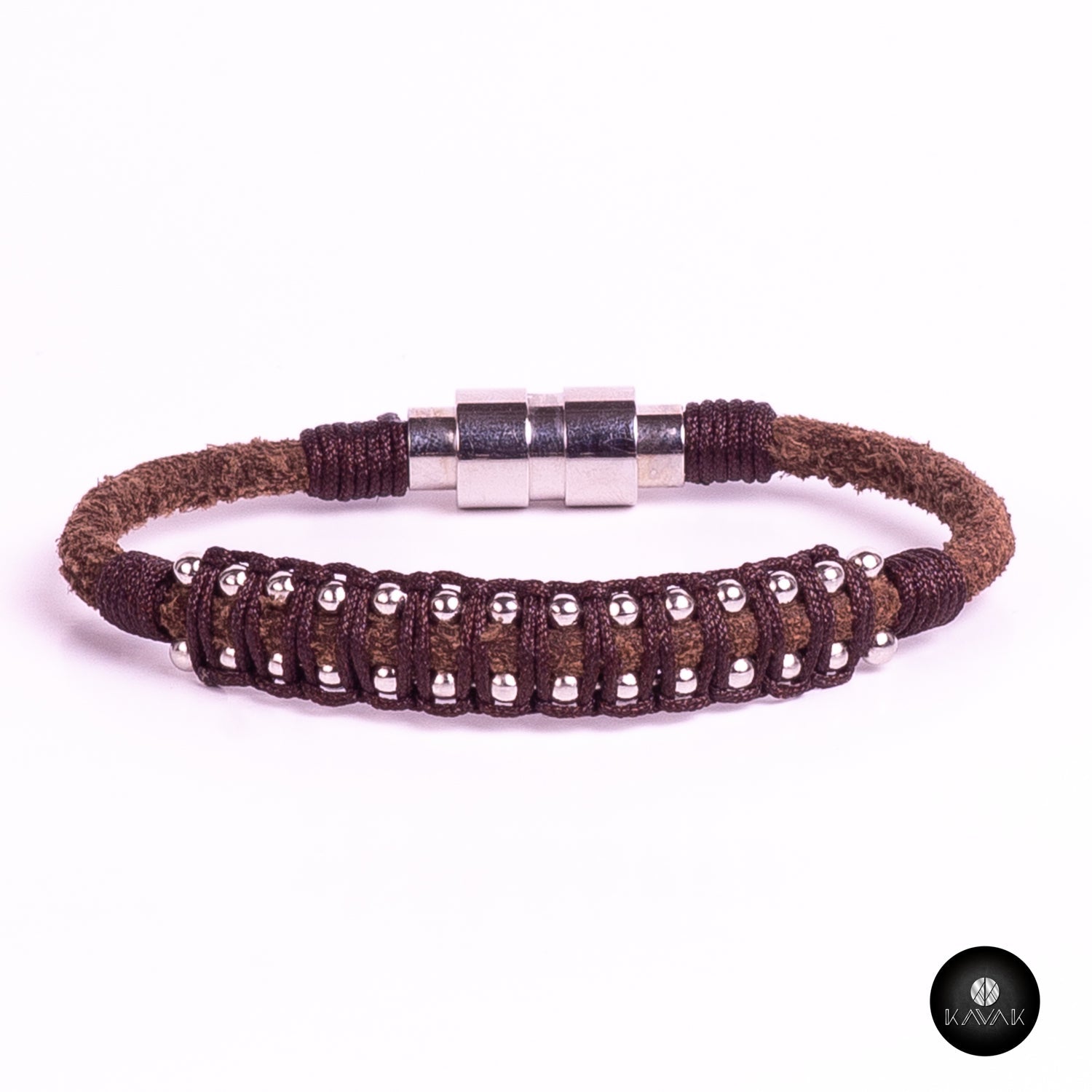 Kavak Handmade Men's Bracelet Leather Magnetic Stainless Steel Military Braided