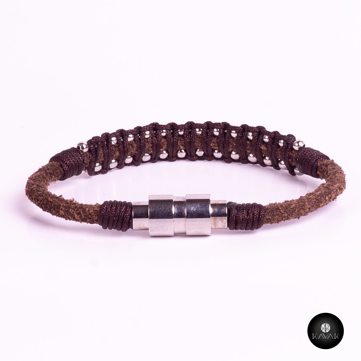 Kavak Handmade Men's Bracelet Leather Magnetic Stainless Steel Military Braided