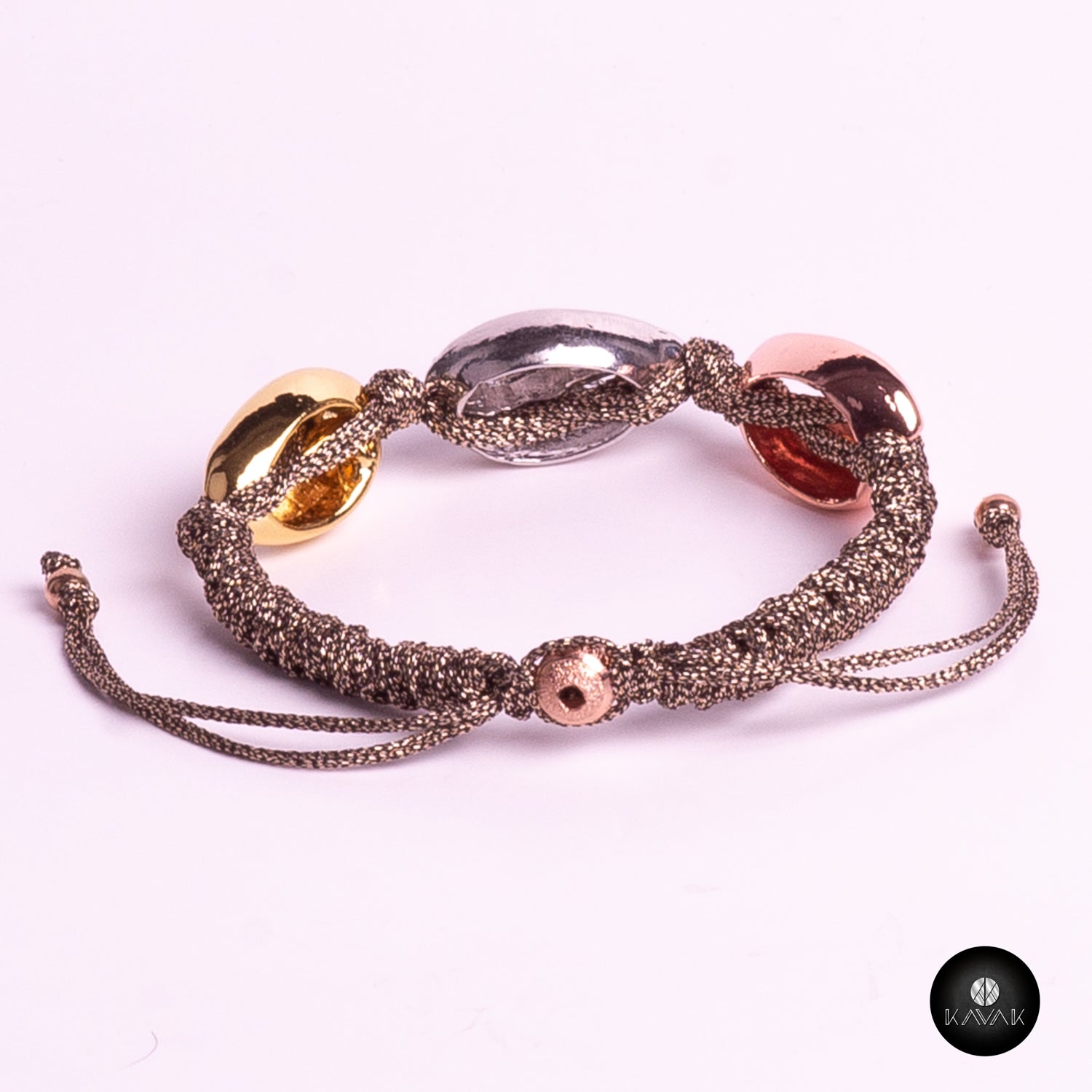 Kavak handmade gold plated grey shell adjustable women's bracelet
