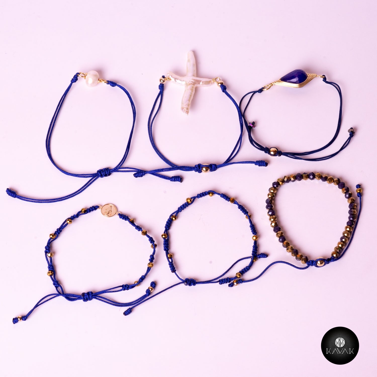 Kavak- Handmade Bracelet Blue Crystal Stone Gold plated Virgin Girl Blue World