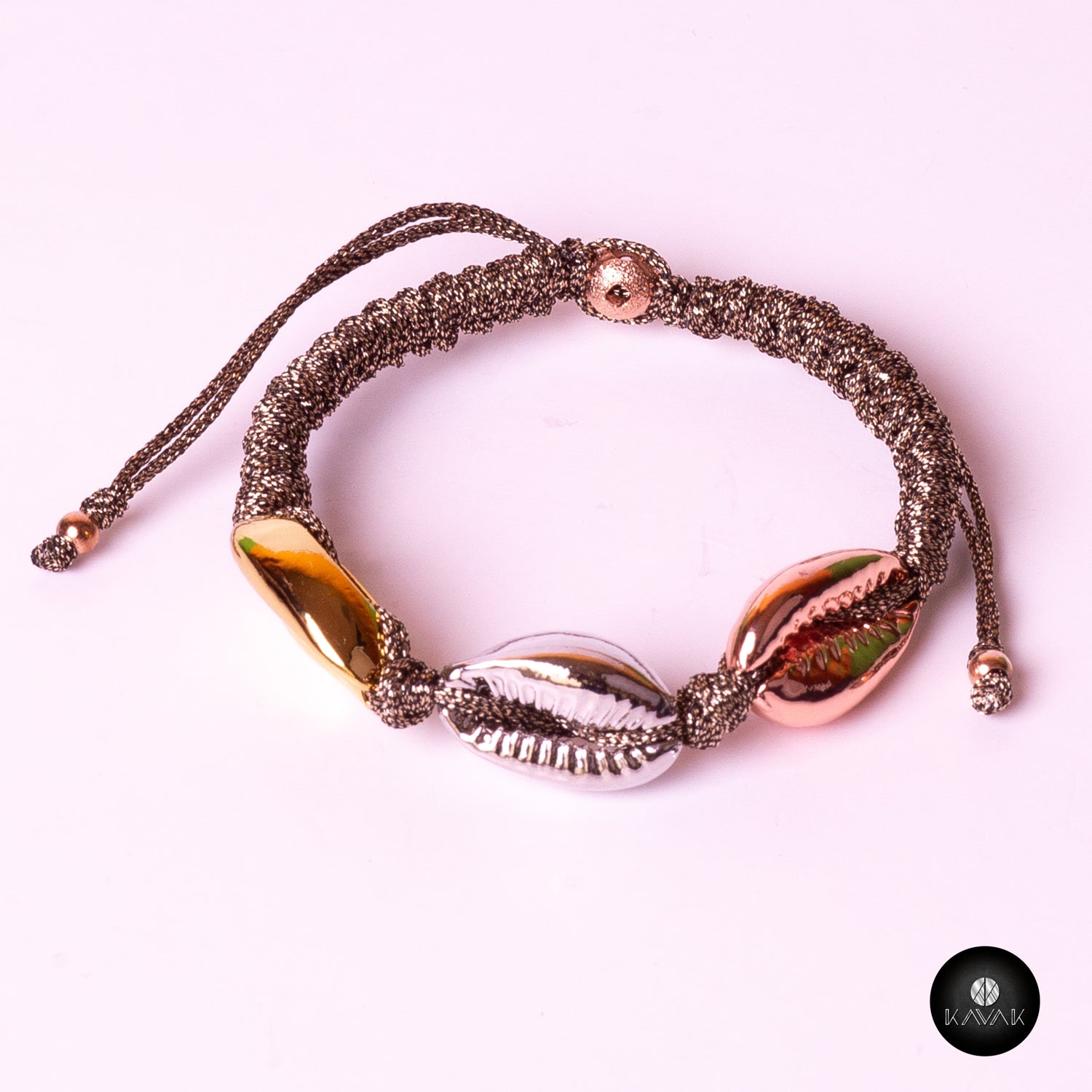 Kavak handmade gold plated grey shell adjustable women's bracelet