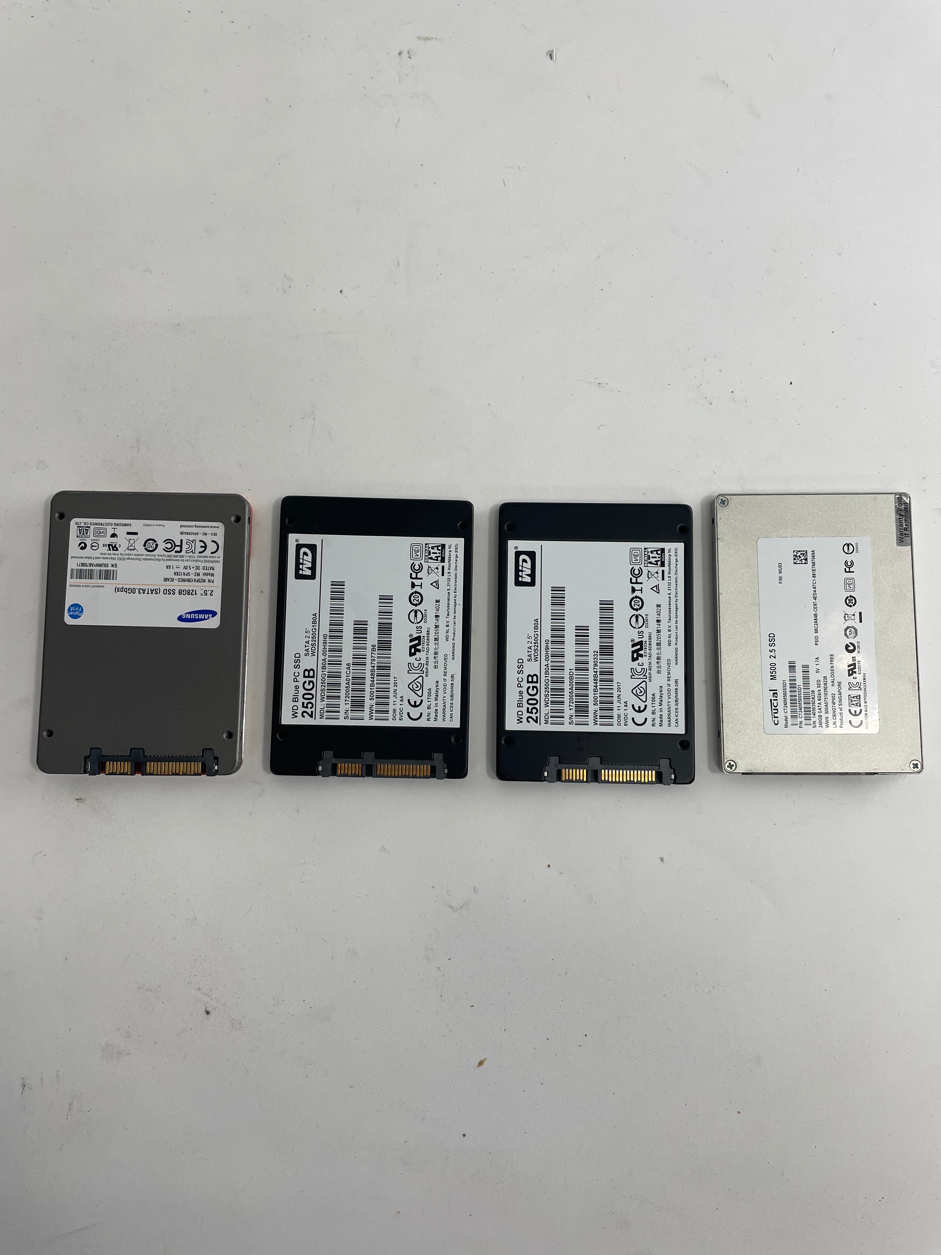 Lot of 4 SSD Drives Samsung 128GB WD Blue 250GB Crucial M500 240GB SATA SSD