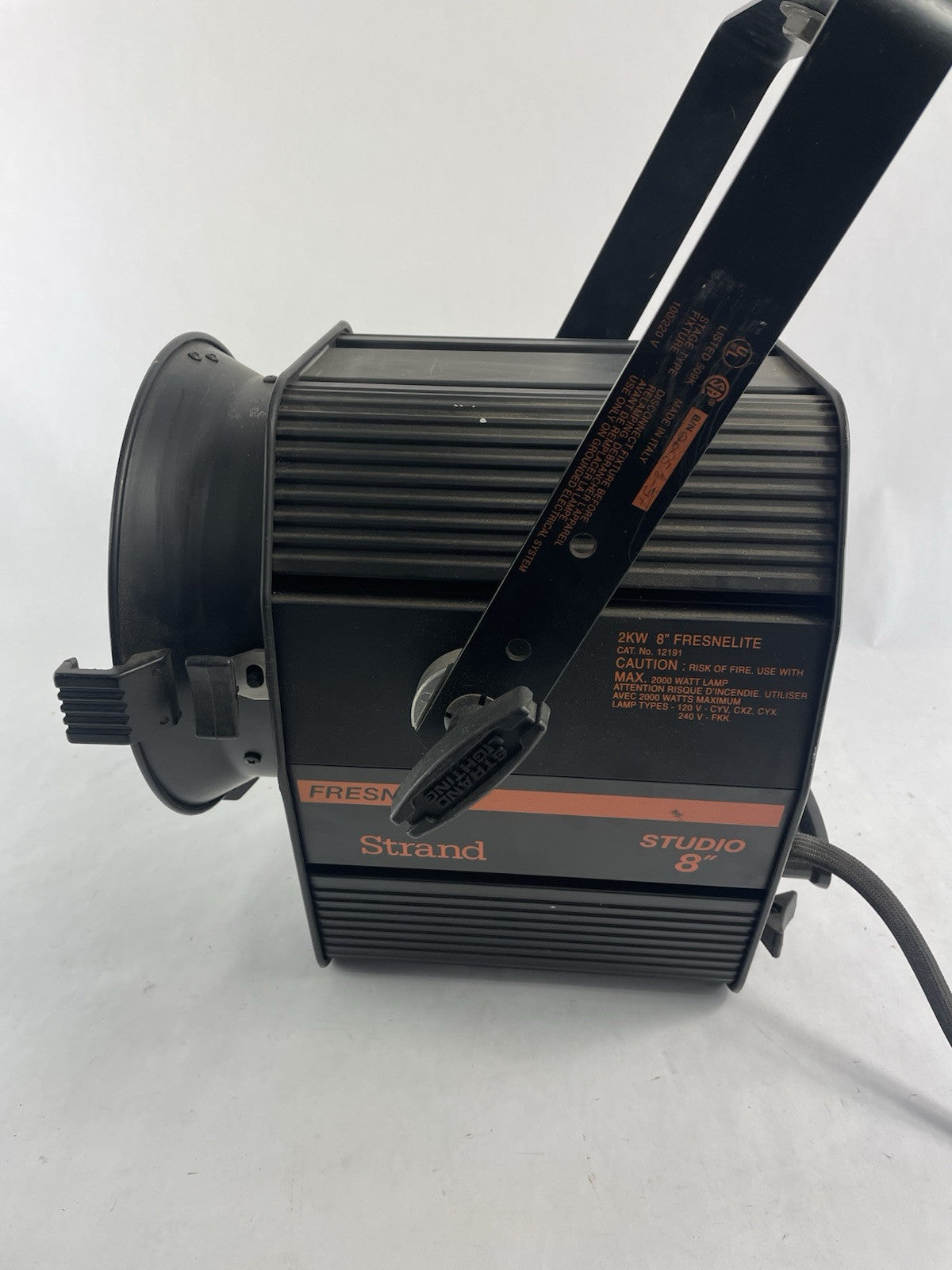 Fresnel Strand Fresnelite 8" 2kw SpotLight C-Clamp & Twist Lock Plug w Barndoors