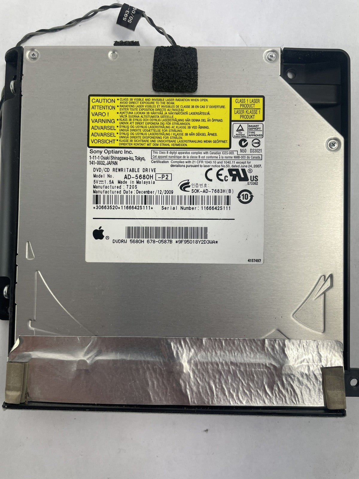 AD-5680H Apple iMac 27" A1312 DVD Optical Drive 678-0587A w/ Sensor Cable