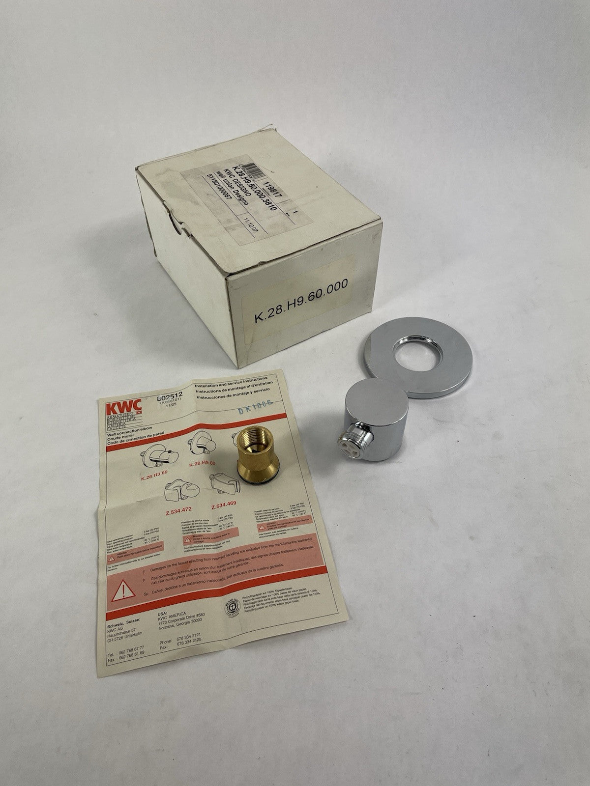 KWC Design Designo Wall Outlet Connection Elbow 1/2" Model K.28.H9.60 Chrome