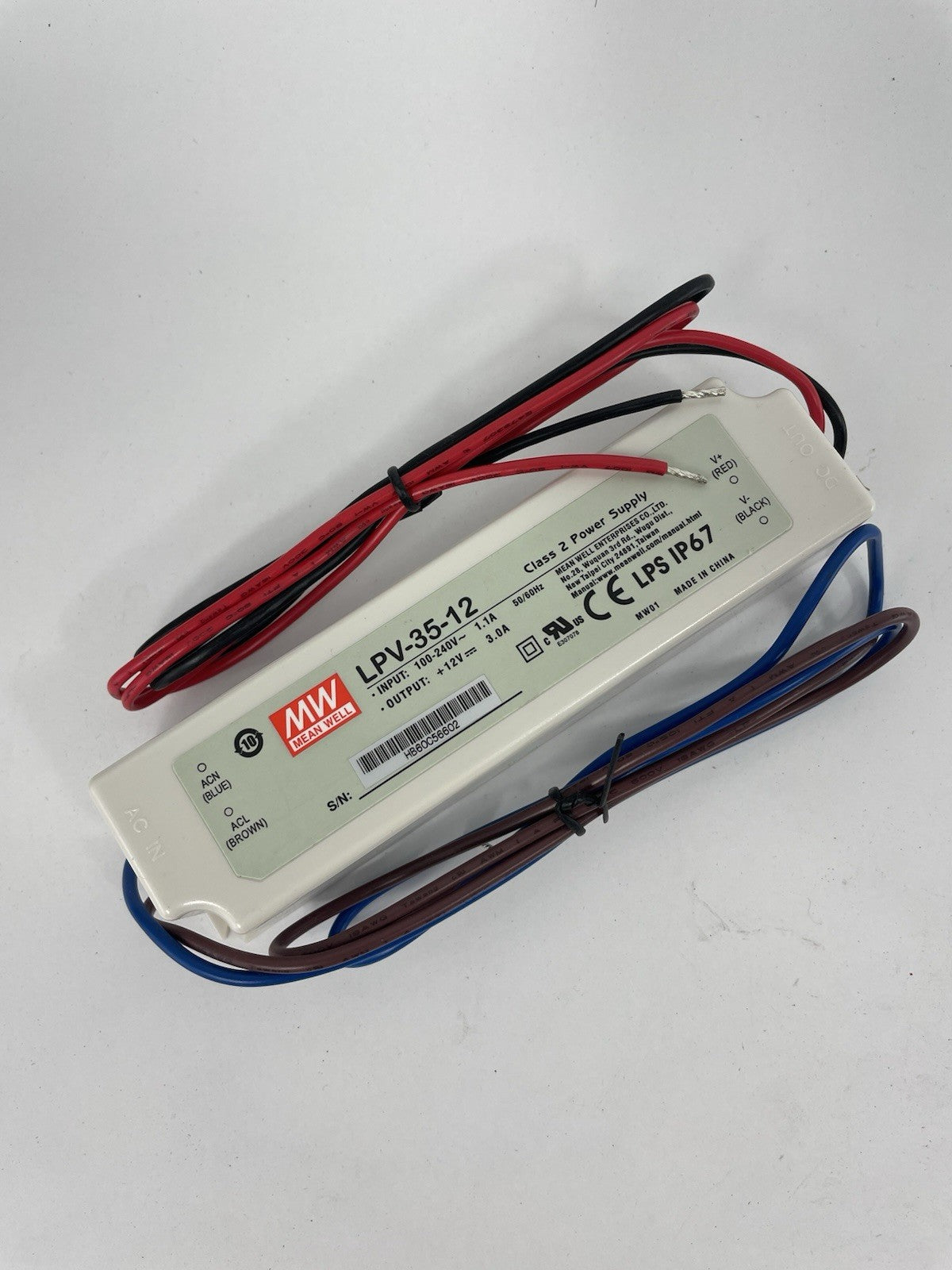 Mean Well LPV-35-12 Power Supply / LED Driver 90-264 VAC Input 35W 3A 12V Output