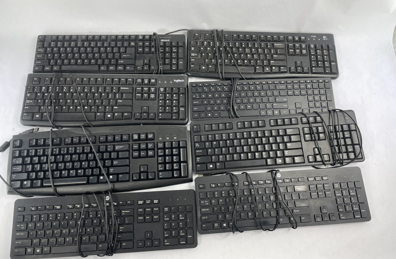 Lot OF 8 - USB Wired Standard Layout Keyboard 104-Key Mixed Random Brand Models