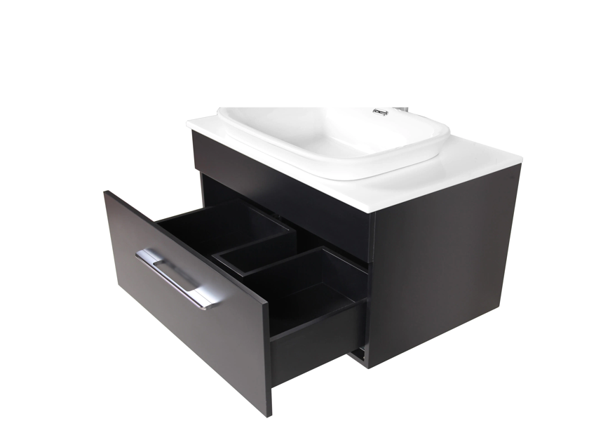 Sabrina 30 in. W x 20 in. D Floating Vanity Black Engineered Stone White Basin