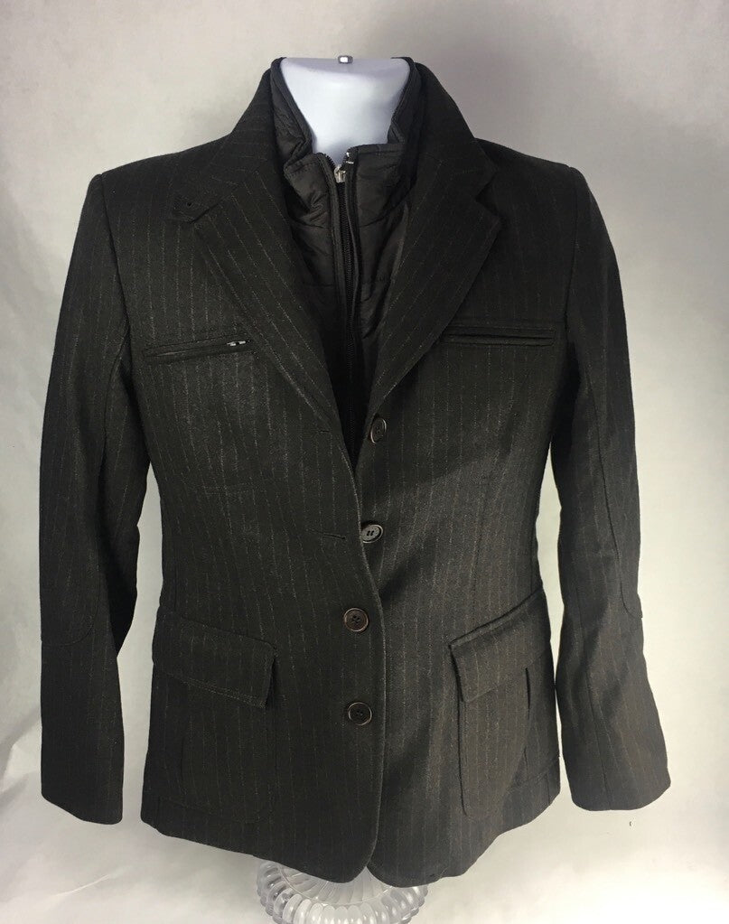 Brooksfield Mens Scoot Jacket Black Pinstripe Layered Puffer 100% Wool Italy 44