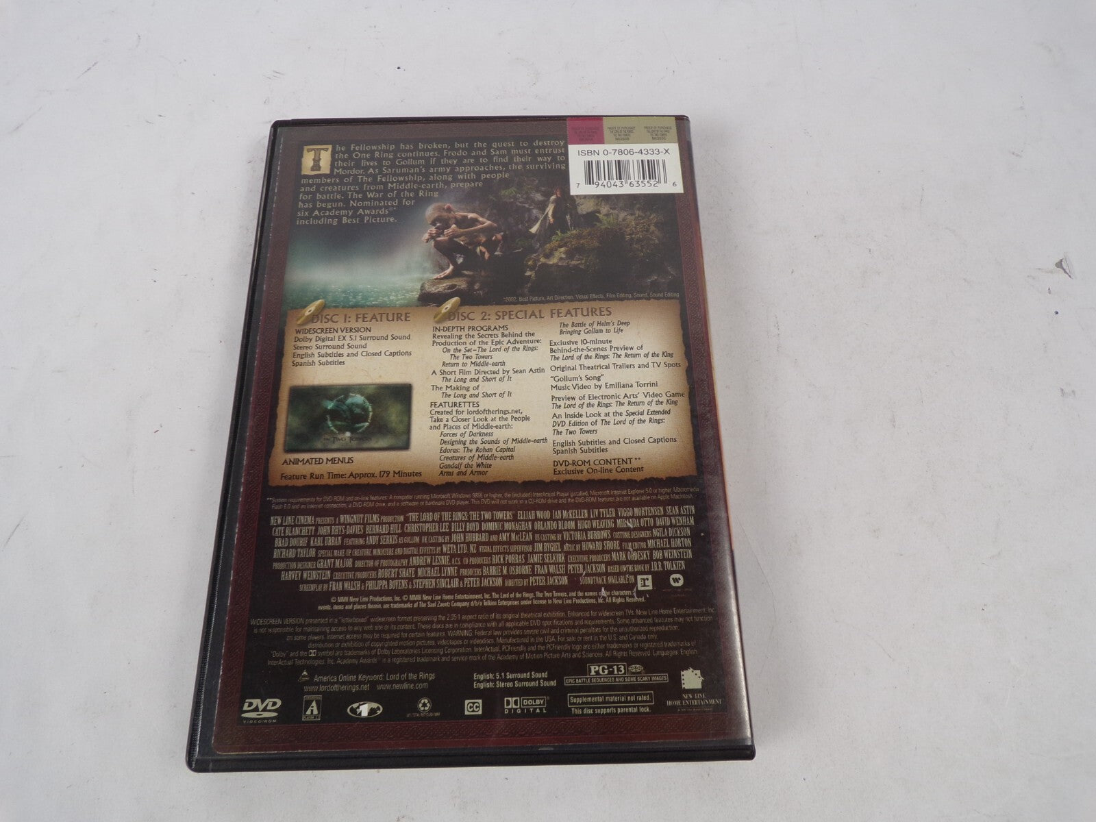 The Lord Of The Rings The Two Towers Elija Wood Peter jackson DVD Movies