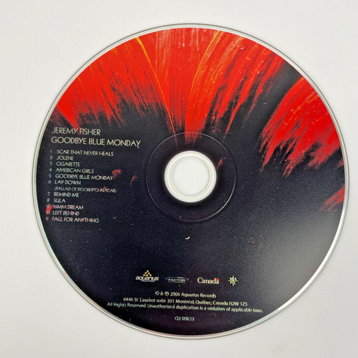 Jeremy Fisher Goodbye Blue Monday Digital Audio CD Aquarius Records 2007