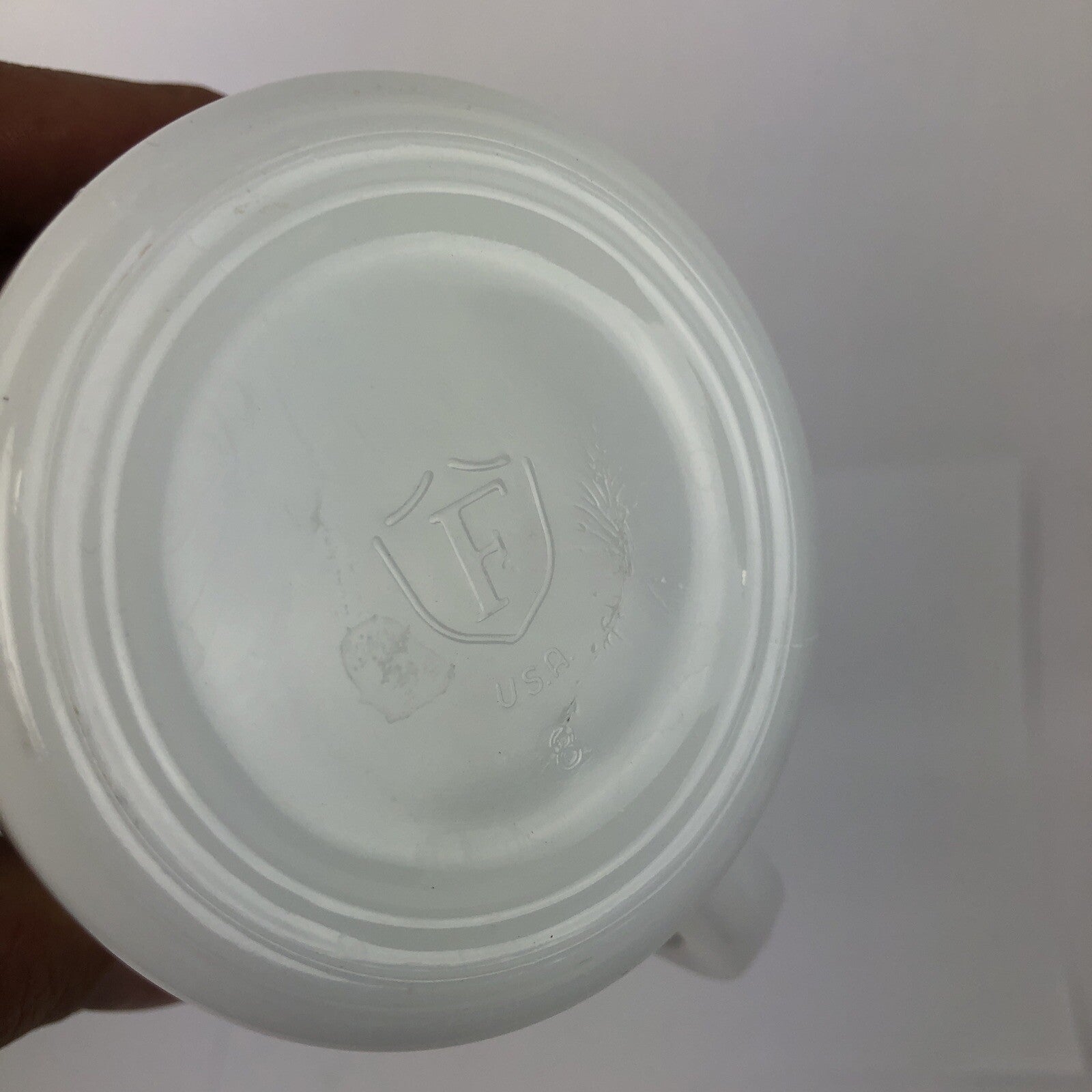 Vintage Federal Glass milk glass coffee mug with Midwest News Review print made in USA.