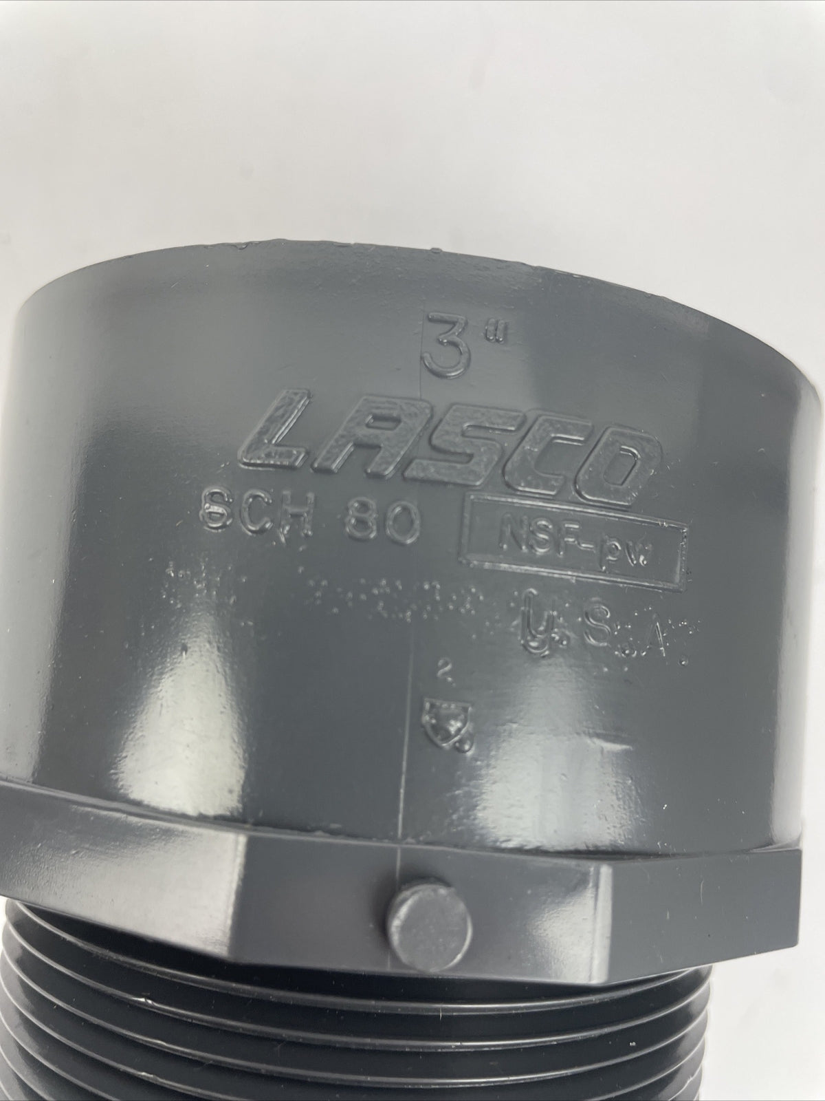 LASCO 3" PVC SCH 80 Adapter D2467 Slip x MPT Male Thread Gray