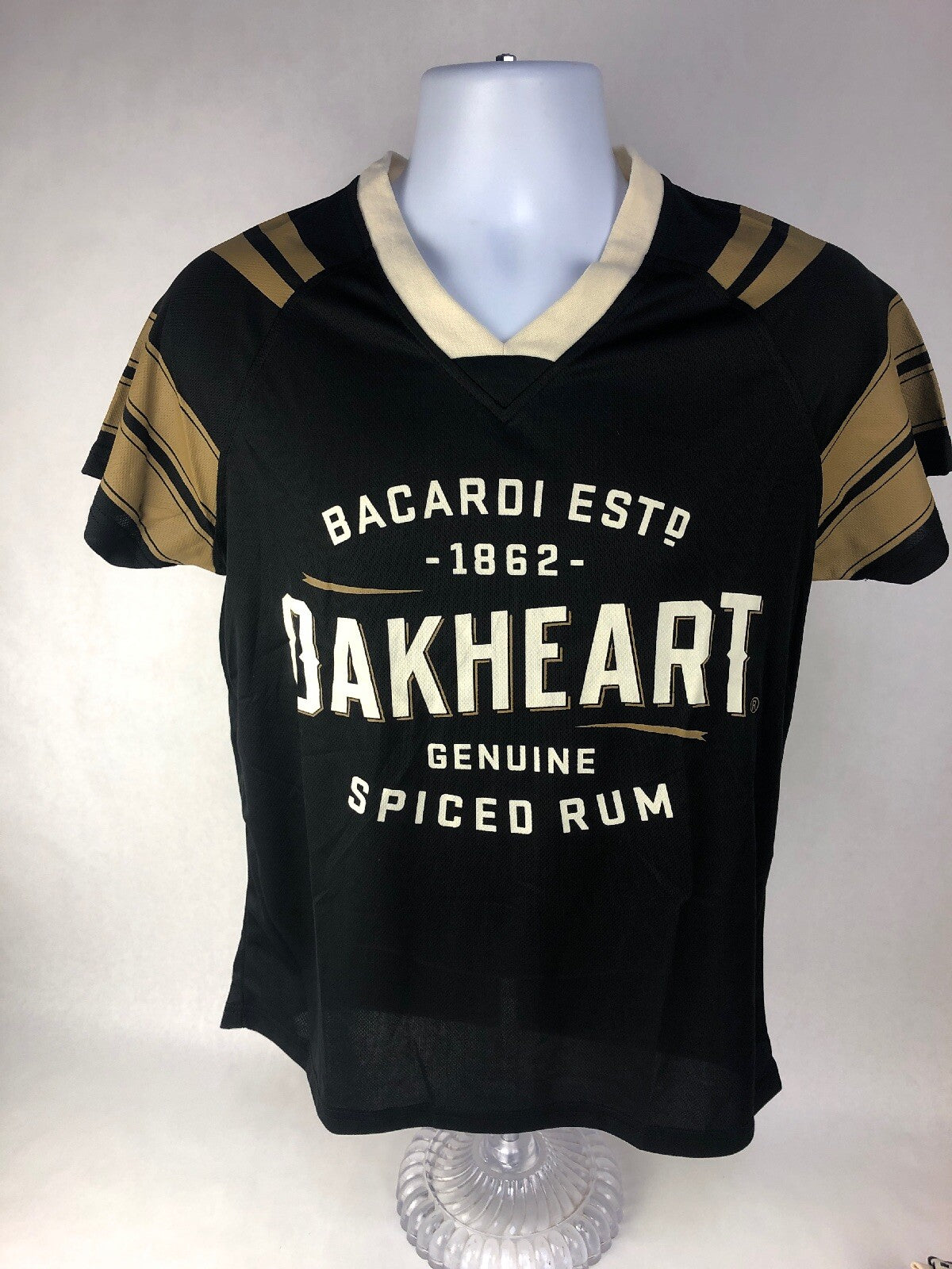 Bacardi Oakheart Spiced Rum Black Football  Jersey Shirt Women’s SMALL New Rare