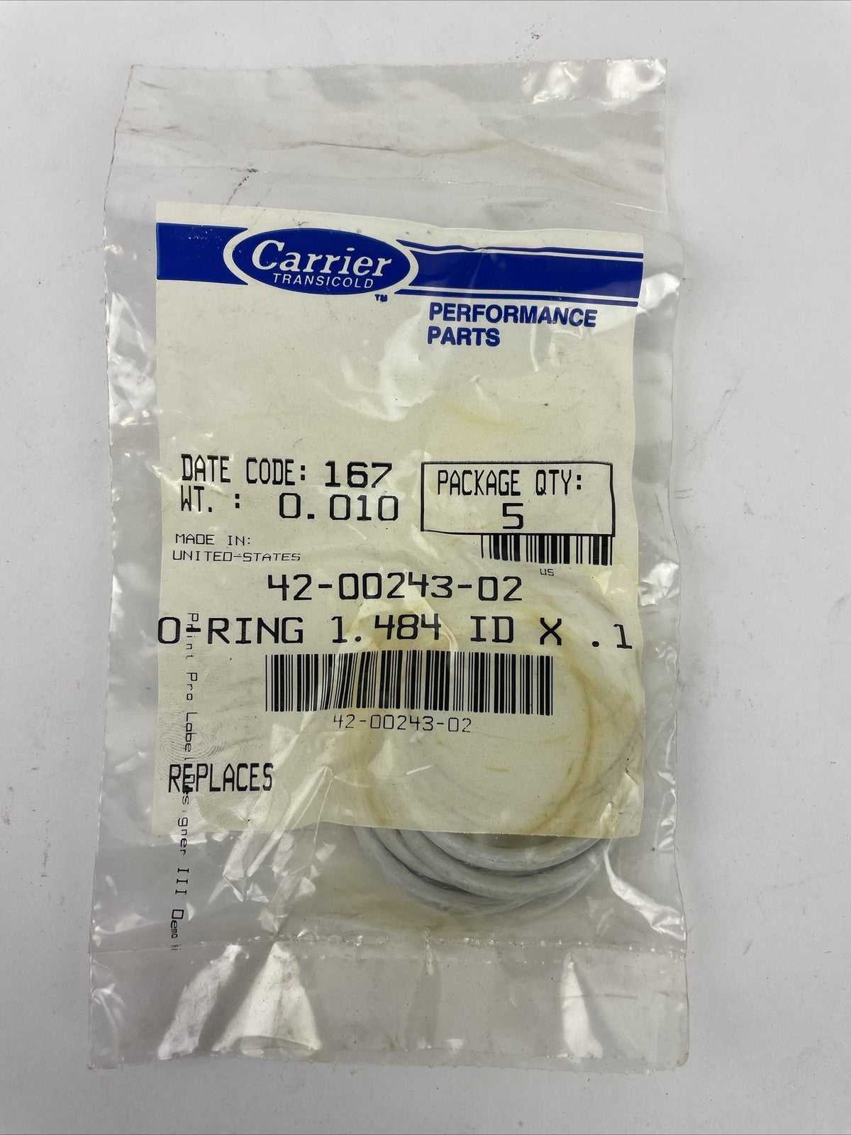 OEM Carrier Performance Parts White O-Ring 42-00243-02 [Lot of 5] 1.484 ID x .1