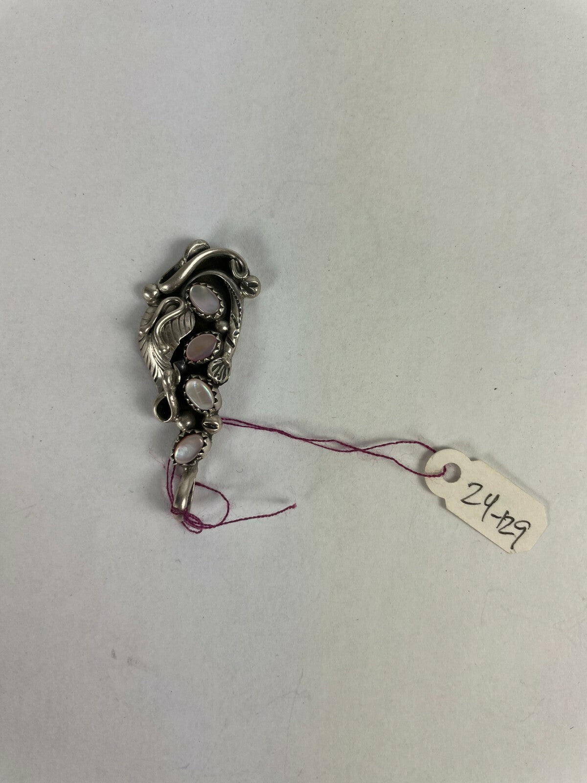 Silver Vintage Sterling Style Mother of Pearl Pendent Leaf Applique 24-129