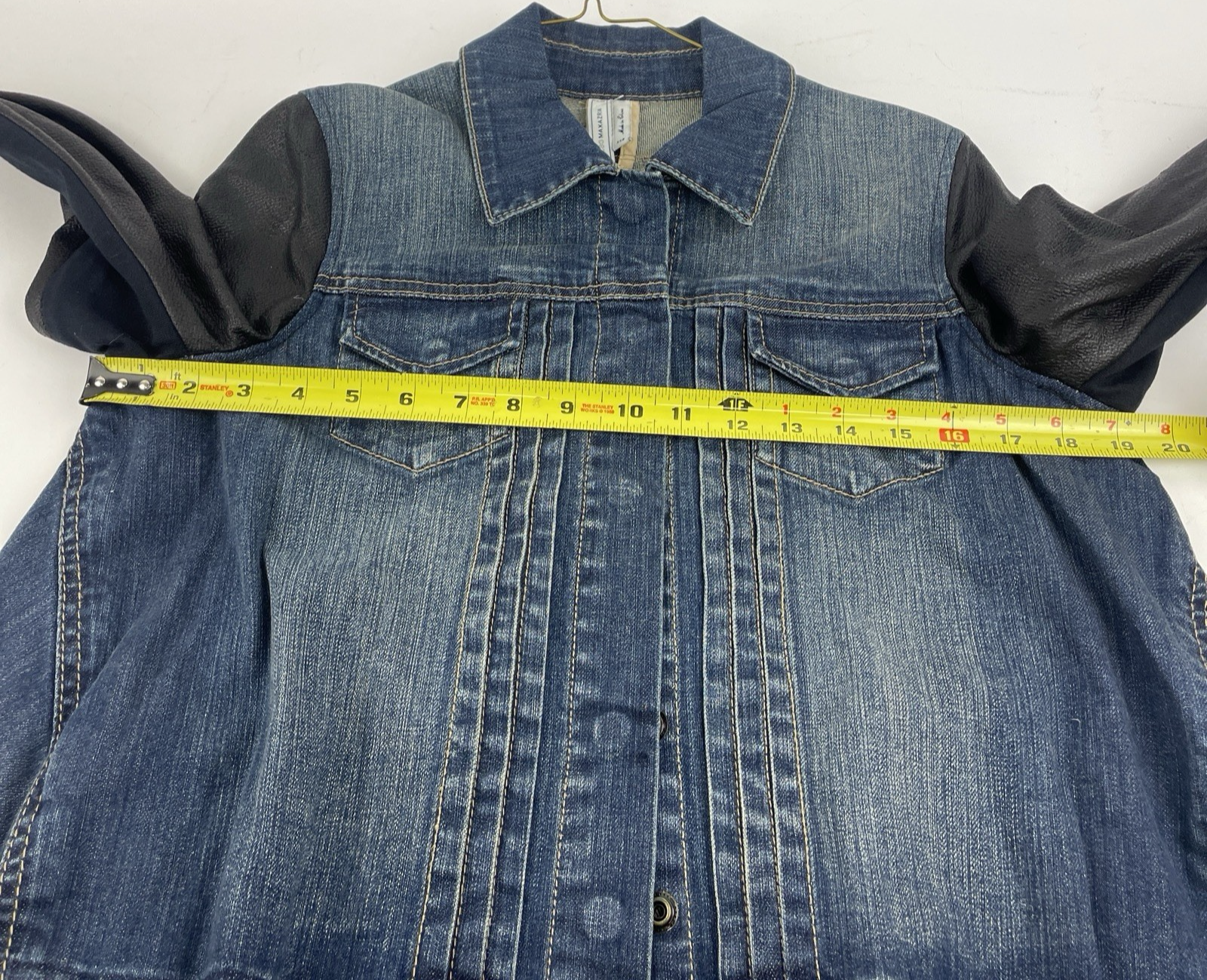 BCBGMAXAZRIA Women's Boe Denim Moto Jacket Faux Leather Dark Wash Size XXS NWT