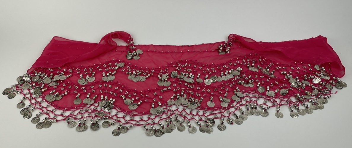 Belly Dancer Belly Dance Pink Coin & Beads Tie-on Scarf Belt  60" X 12" Beauty