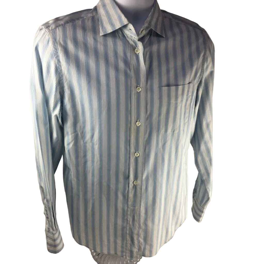Albert Goldberg Faconnable Mens Button Up Shirt Blue Stripe Long Sleeve Cotton S