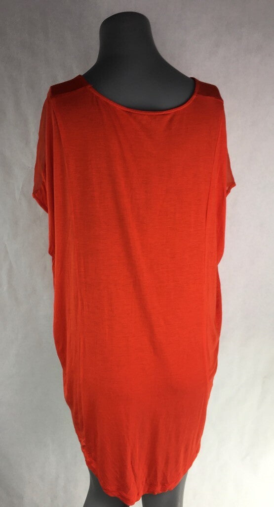 Kenneth Cole Womens Hi Low Blouse Flame Orange Short Sleeves Scoop Neck Top M
