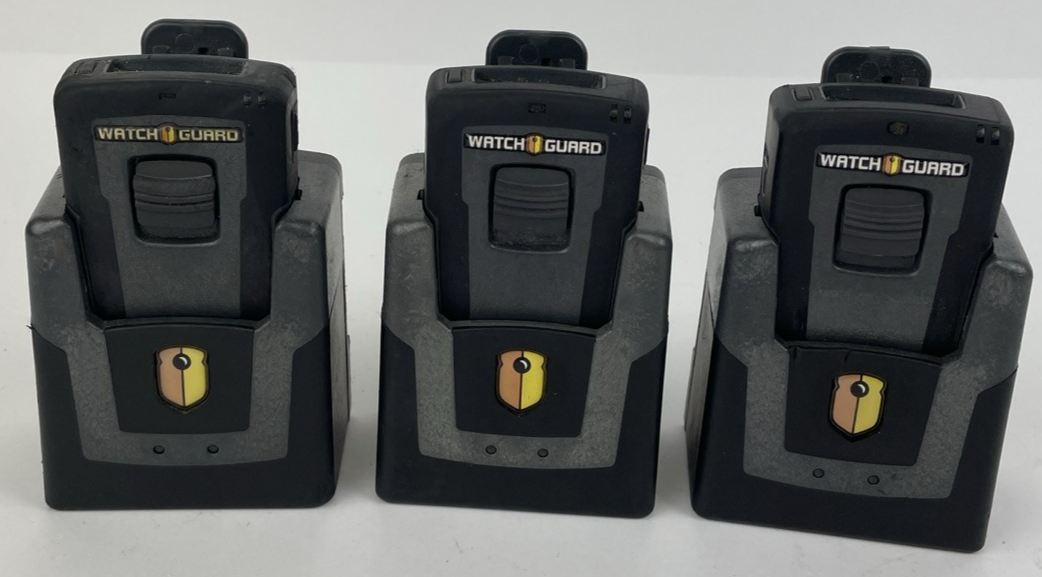 3 x Watchguard wireless microphone device belt clip and charger MIC-WRL-TRN-400