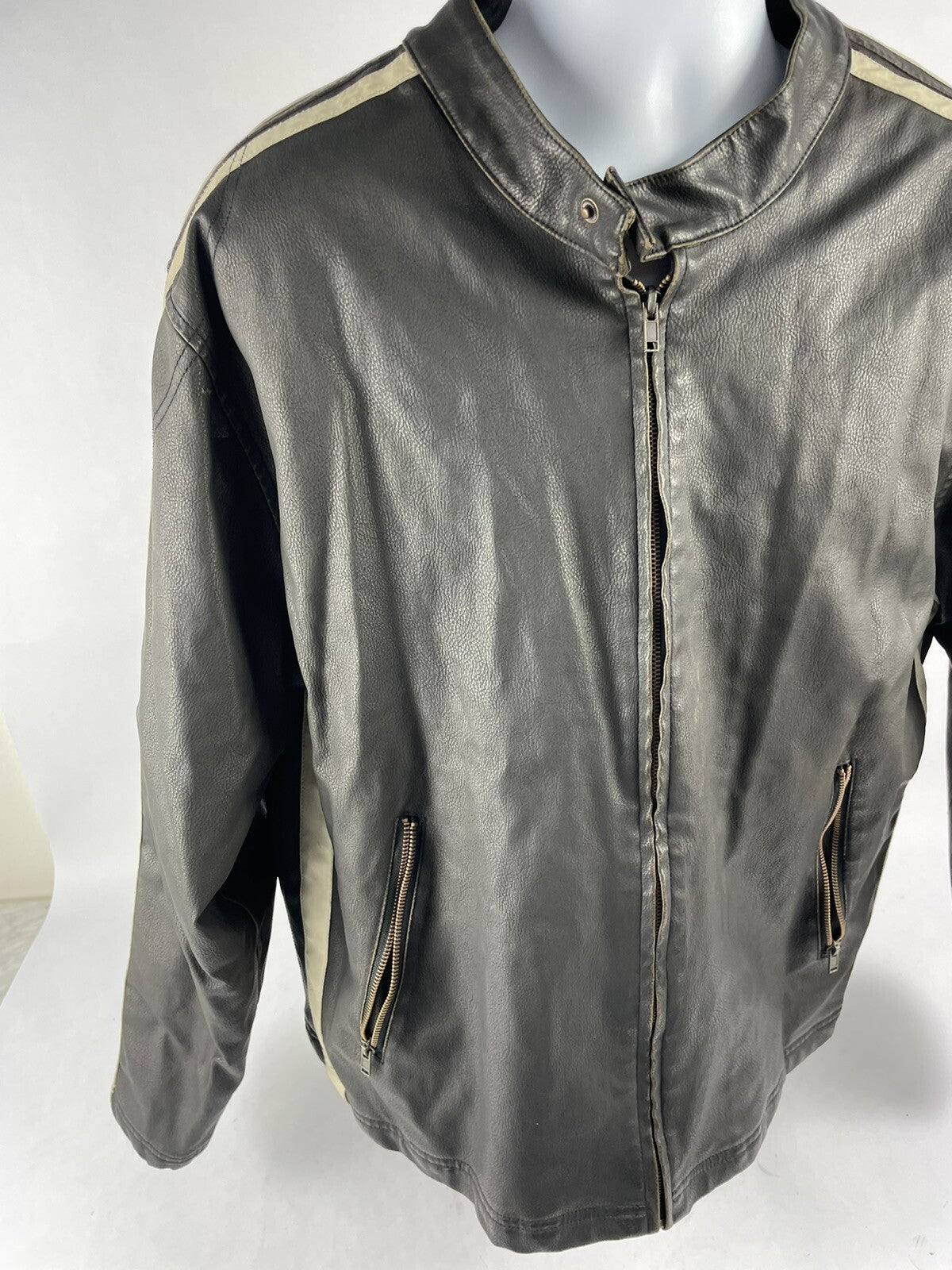 Vintage Arizona Faux Leather Men’s Race Jacket Size 2XL Racing Stripes Brown