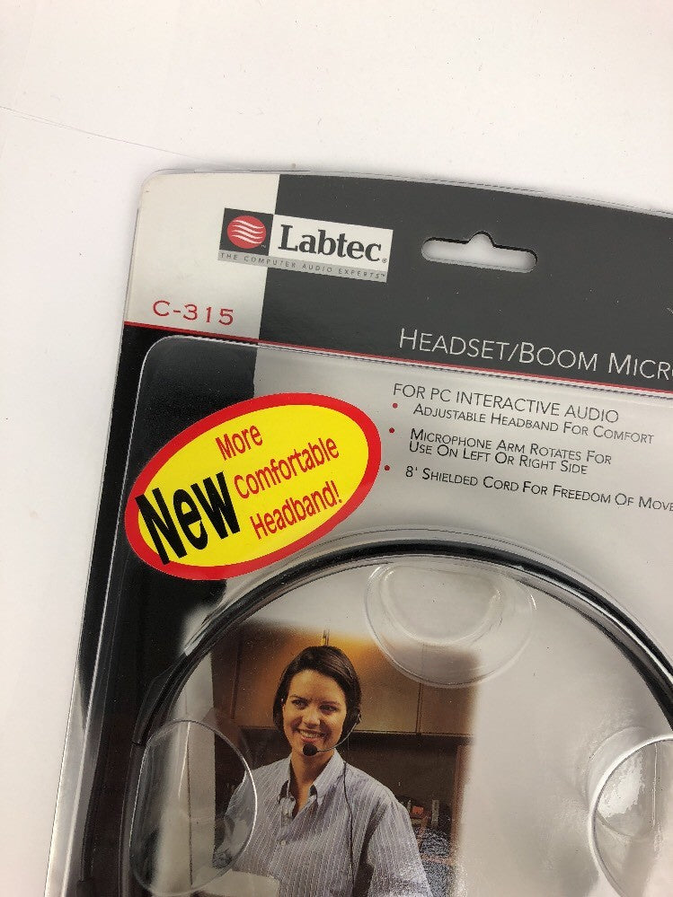 Labtec C-315 Mono Headset with Boom Microphone/8FT Shielded Cord/3.5 MM Plug