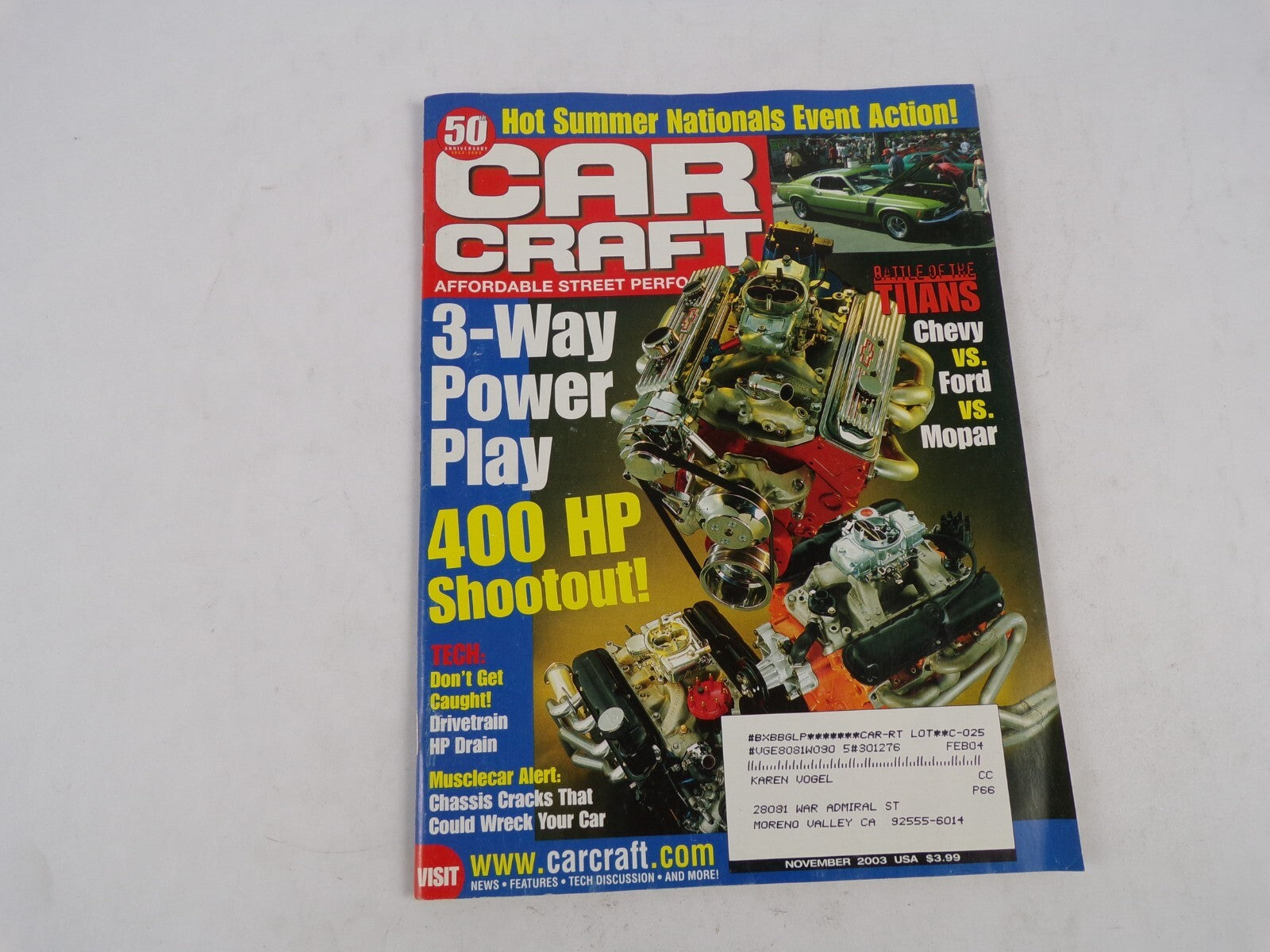November  2003 Car Craft 3 Way Power Play 400 HPShootout! Chevy vs.Ford vs.Mopar