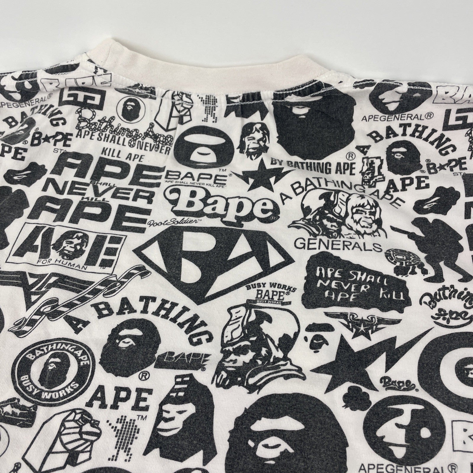 A Bathing Ape BAPE Men's All Over Graphic Logo Crew Neck Short Sleeve T-Shirt L