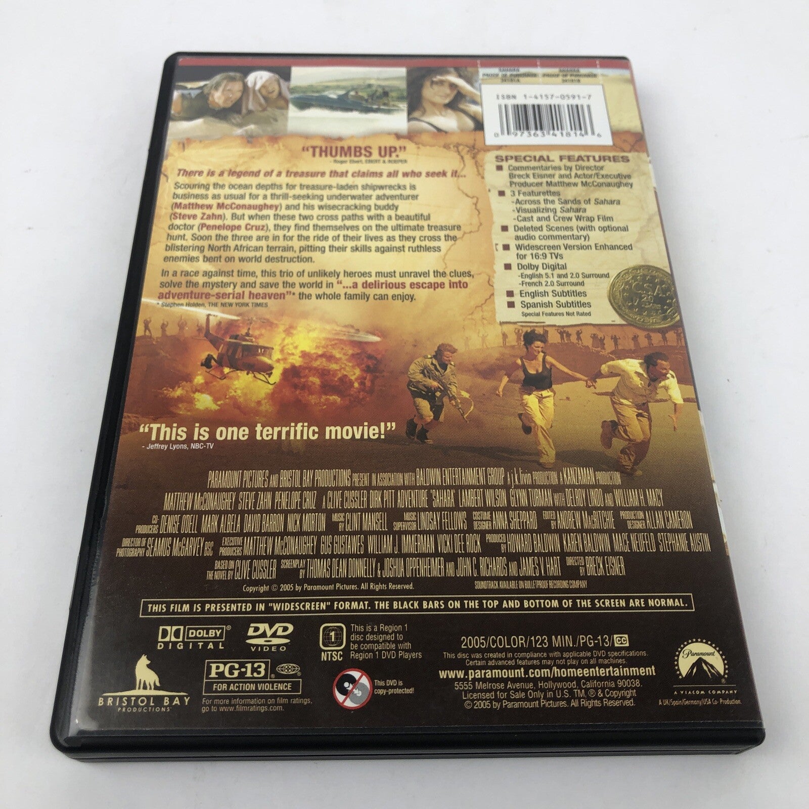 Sahara (DVD, 2005, Widescreen Collection) Matthew McConaughey, Steve Zahn - MINT