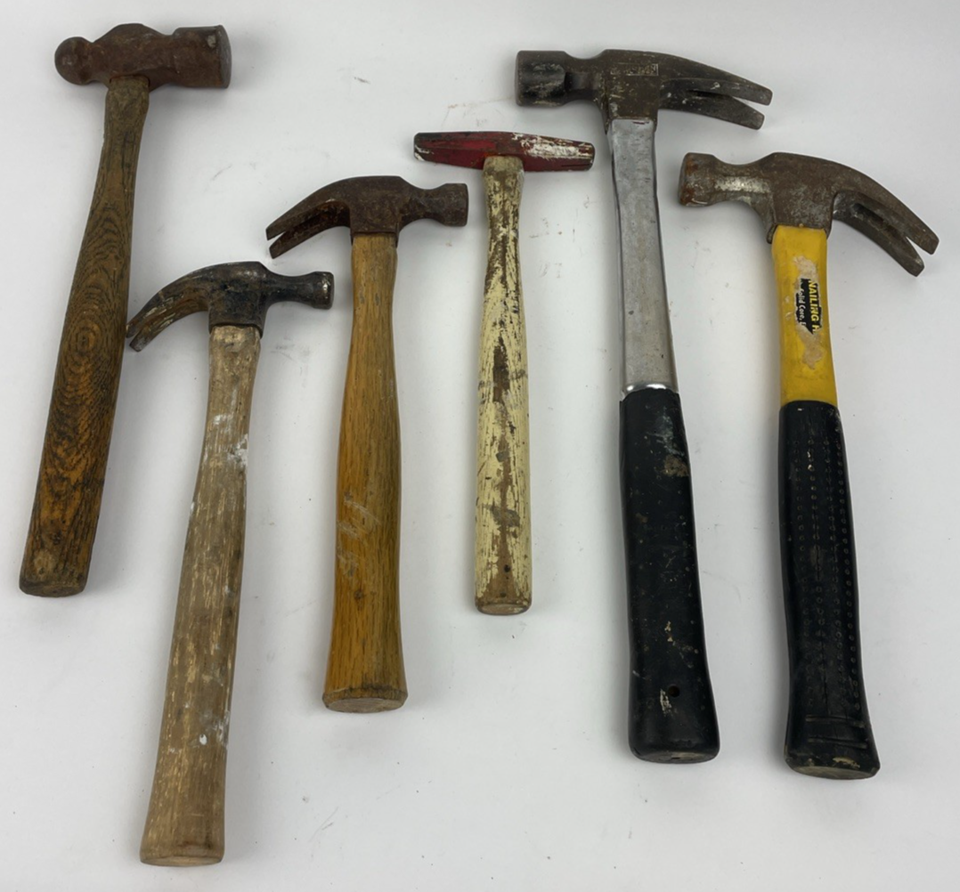 Lot (6) Pc. Hammers Fiberglass Handle Curved Claw Hammer Lot Assorted BallPeen