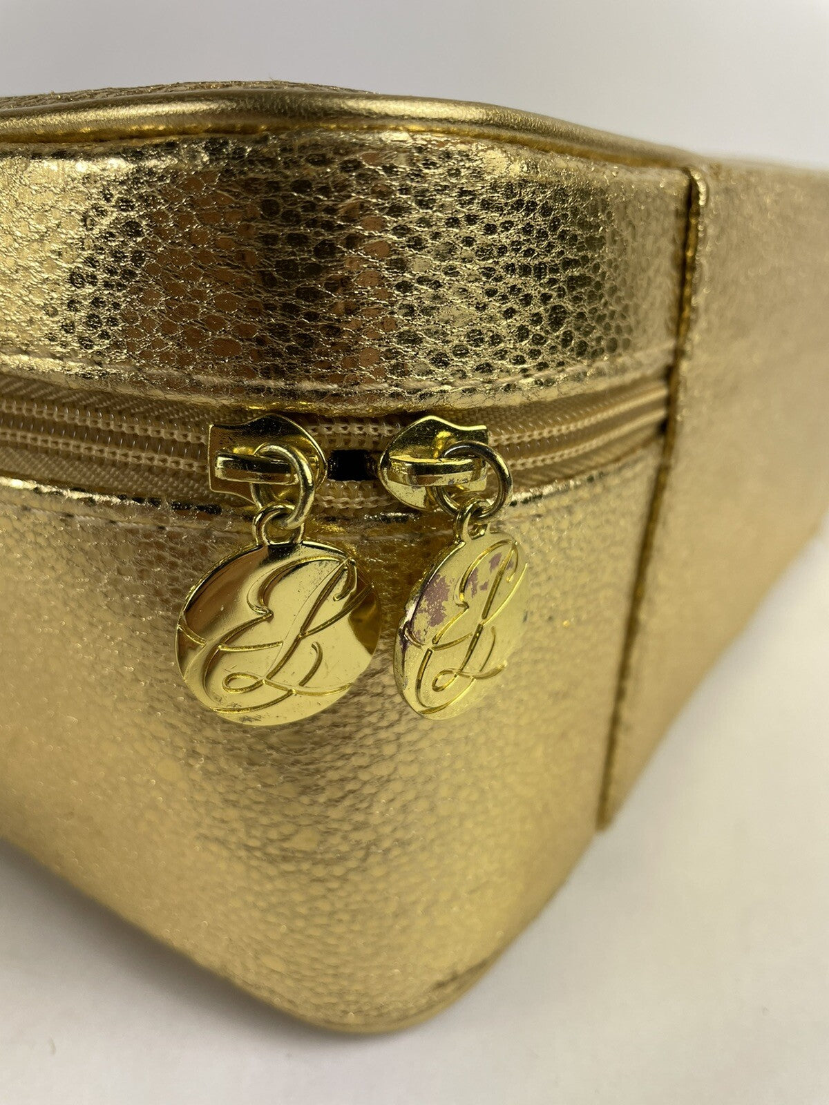 Vintage Estee Lauder Gold Cosmetic Train Travel Case Bag Suitcase Metallic Soft 
