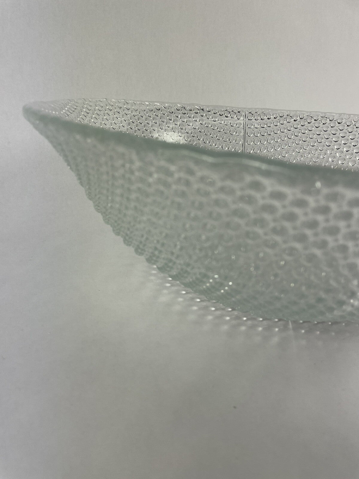 Fenton hobnail ruffled clear glass decorative fruit bowl measuring 12.5 inches.